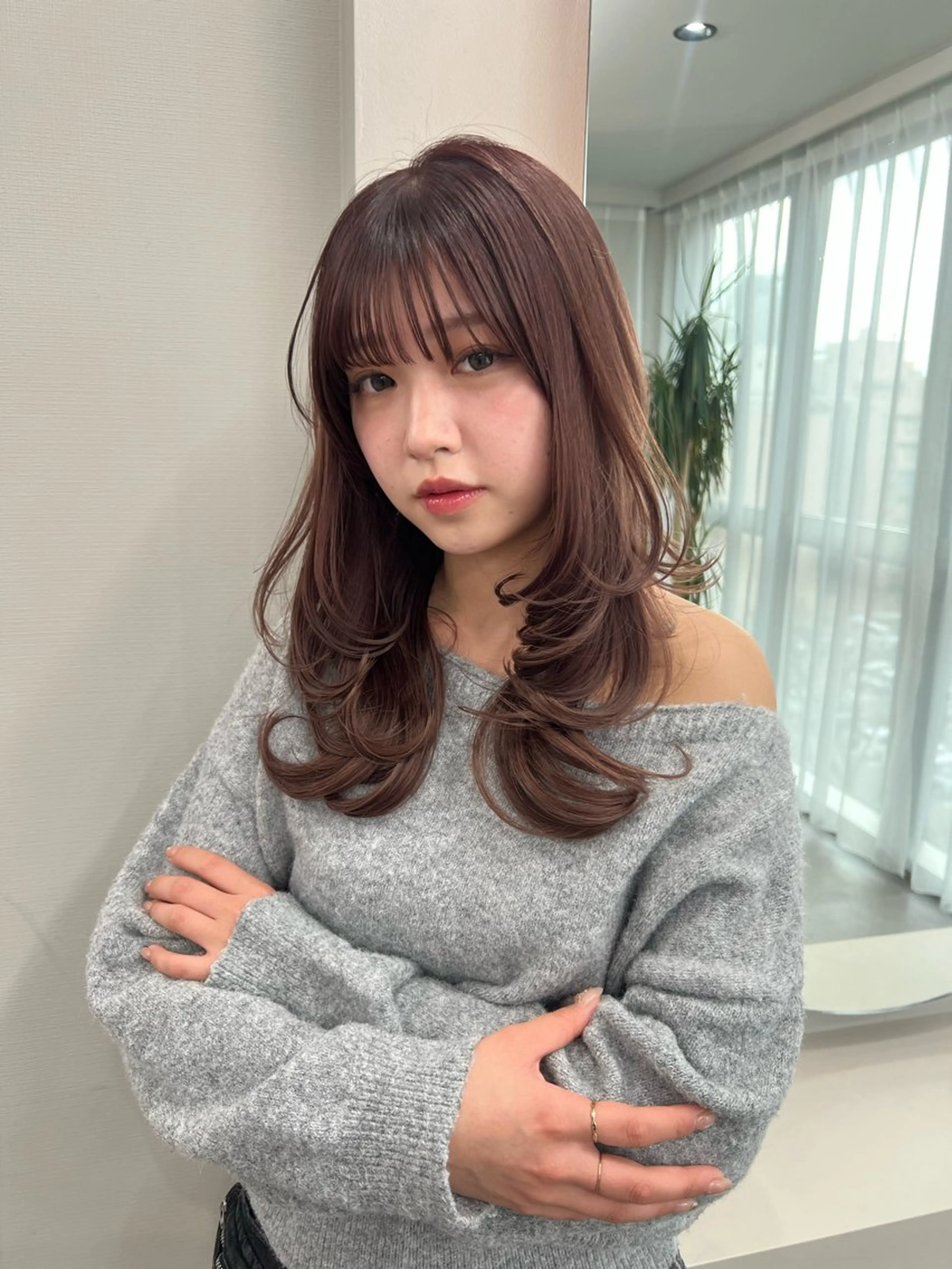 セミロング カラー 髪質改善 韓国風ヘア レイヤーカット 小顔カット トリートメント カット ヘアカラー トリートメント 渋谷美容室/韓国ヘア /misakiのヘアスタイル