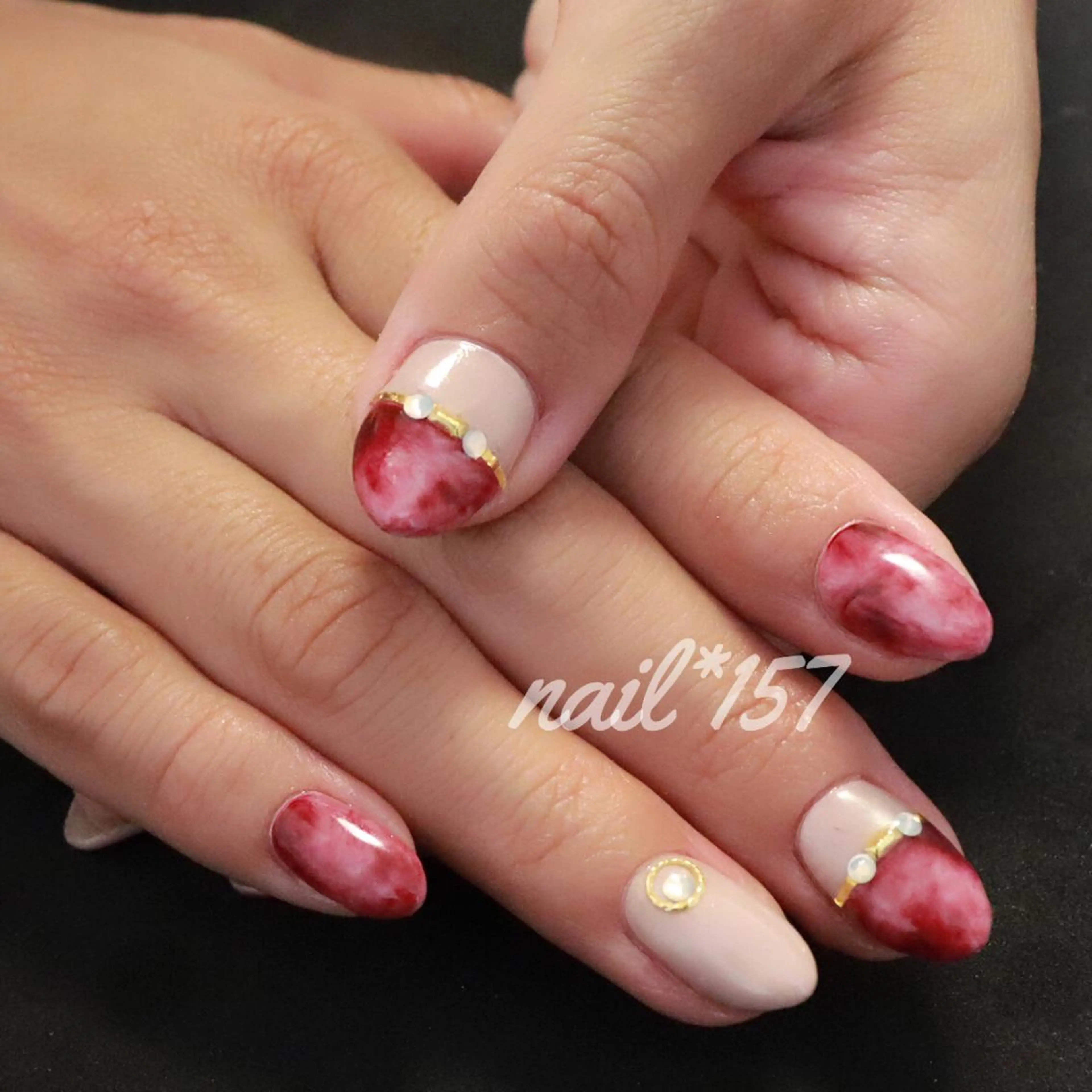 ネイル べっ甲ネイル 赤色 nail*157 .のネイルデザイン