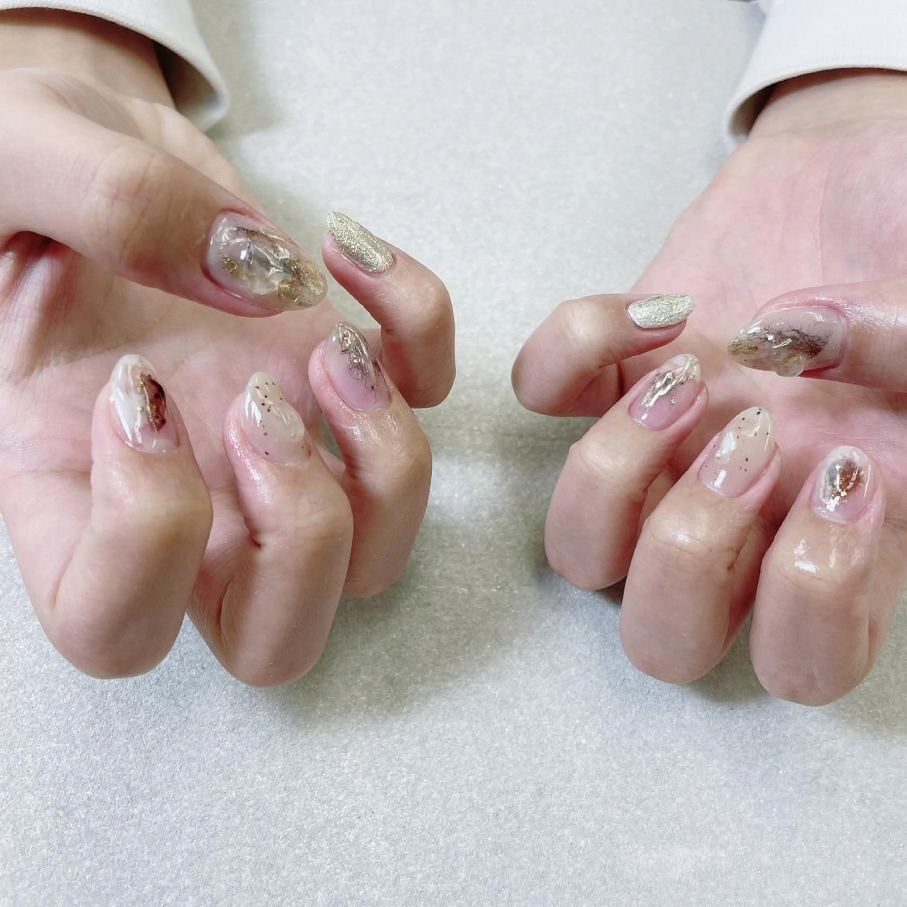 ネイル 長さ出し ラメ(グリッター) スカルプネイル ハンドネイル A85G ayakoのネイルデザイン