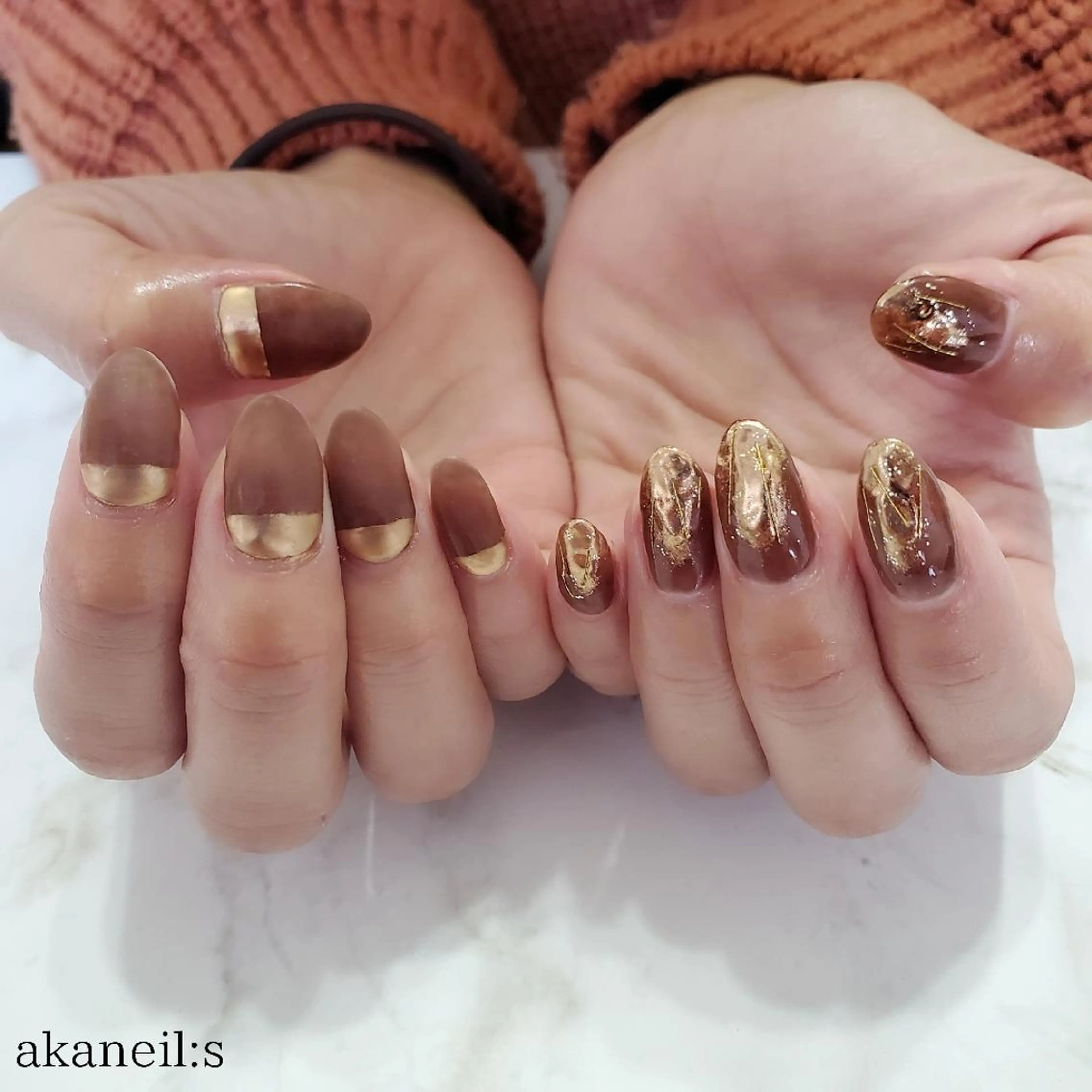 ネイル ブラウン ニュアンスネイル 【akaneils】 アカネのネイルデザイン