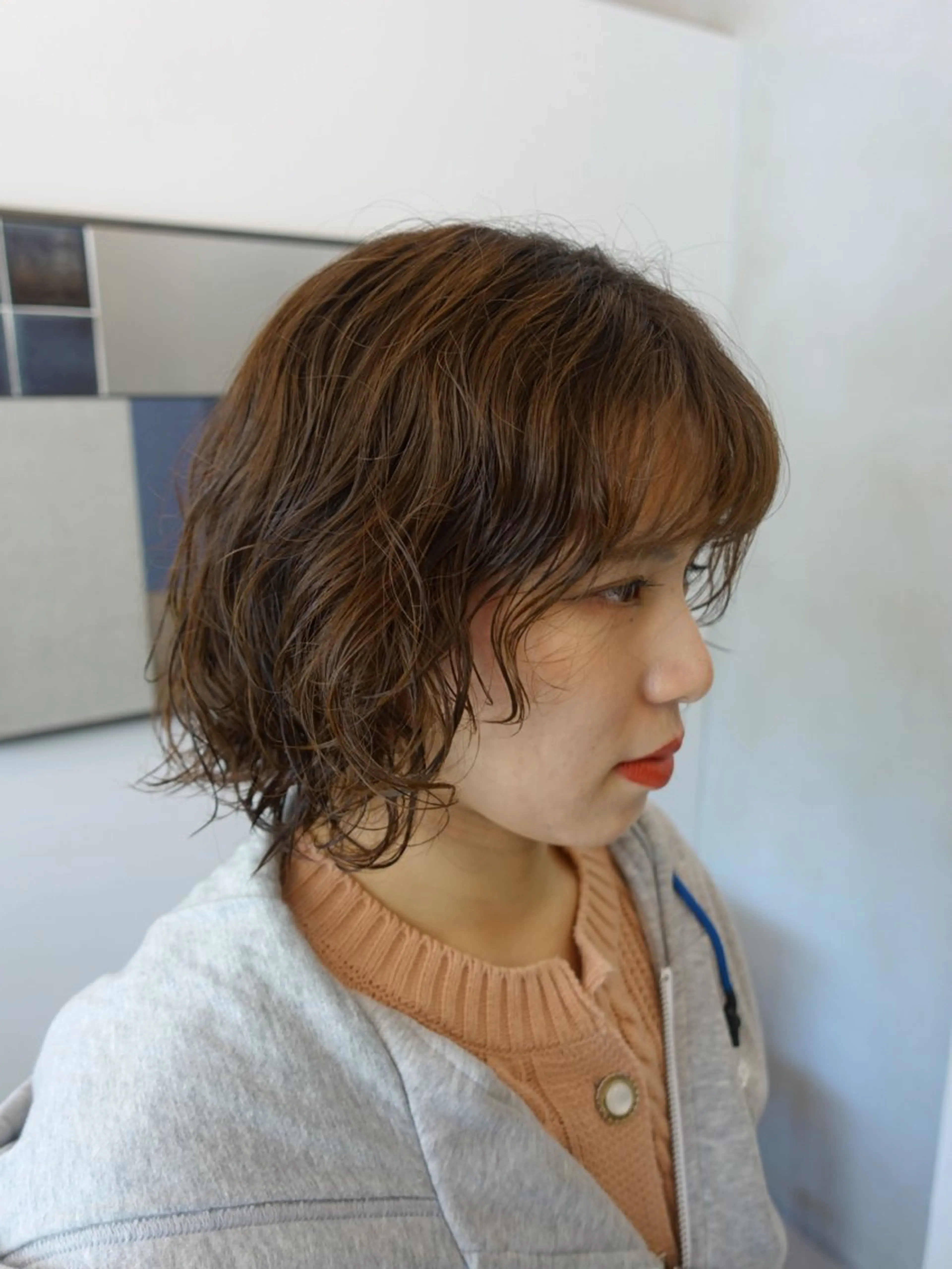 パーマ unfeigned02所属・おーした /カットモデル伏見栄のヘアスタイル