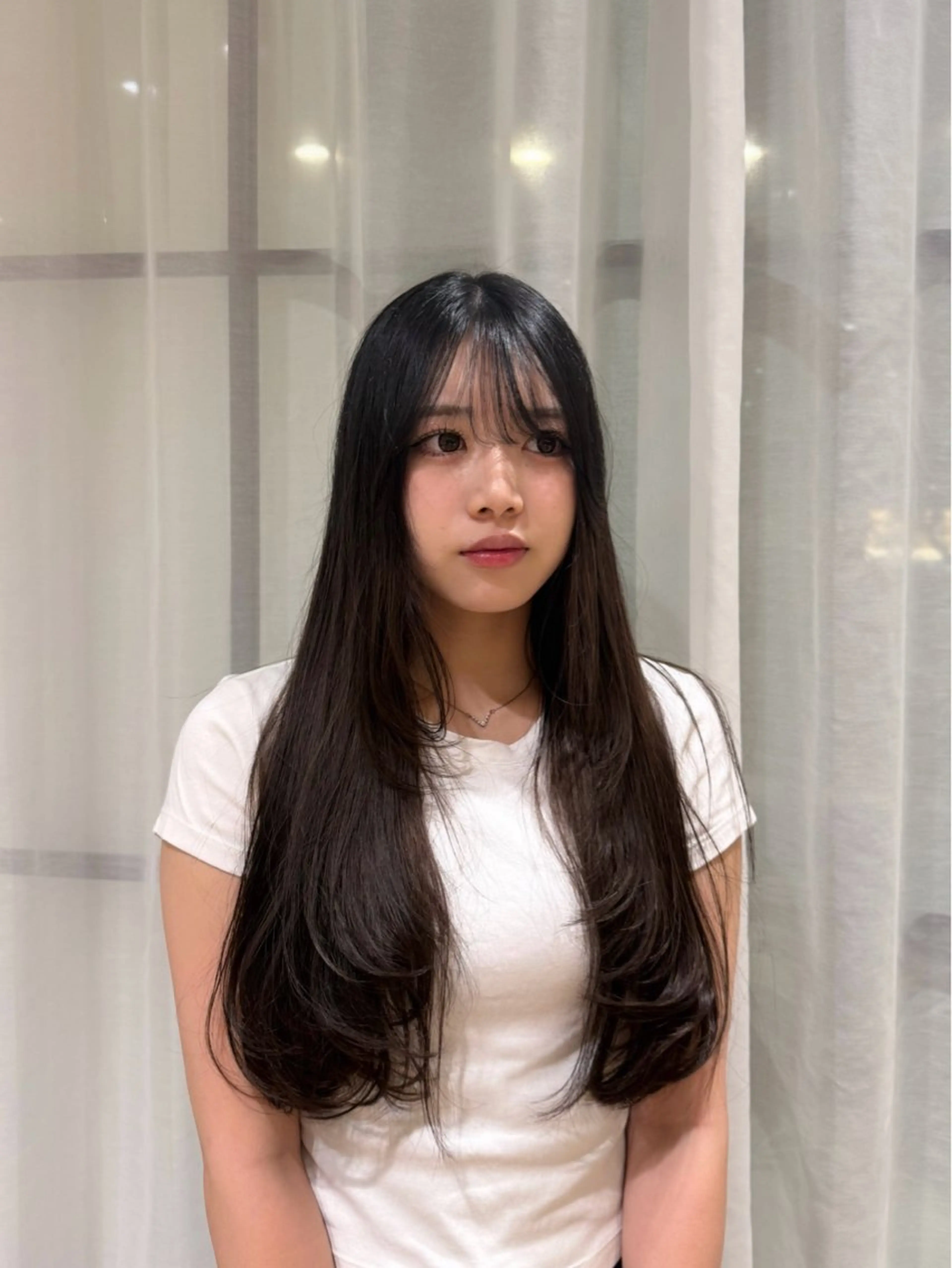 ロング 顔まわりレイヤー 韓国風ヘア レイヤーカット カット Lumier de mashu所属・nana/ボブ/ レイヤー/メンズのヘアスタイル