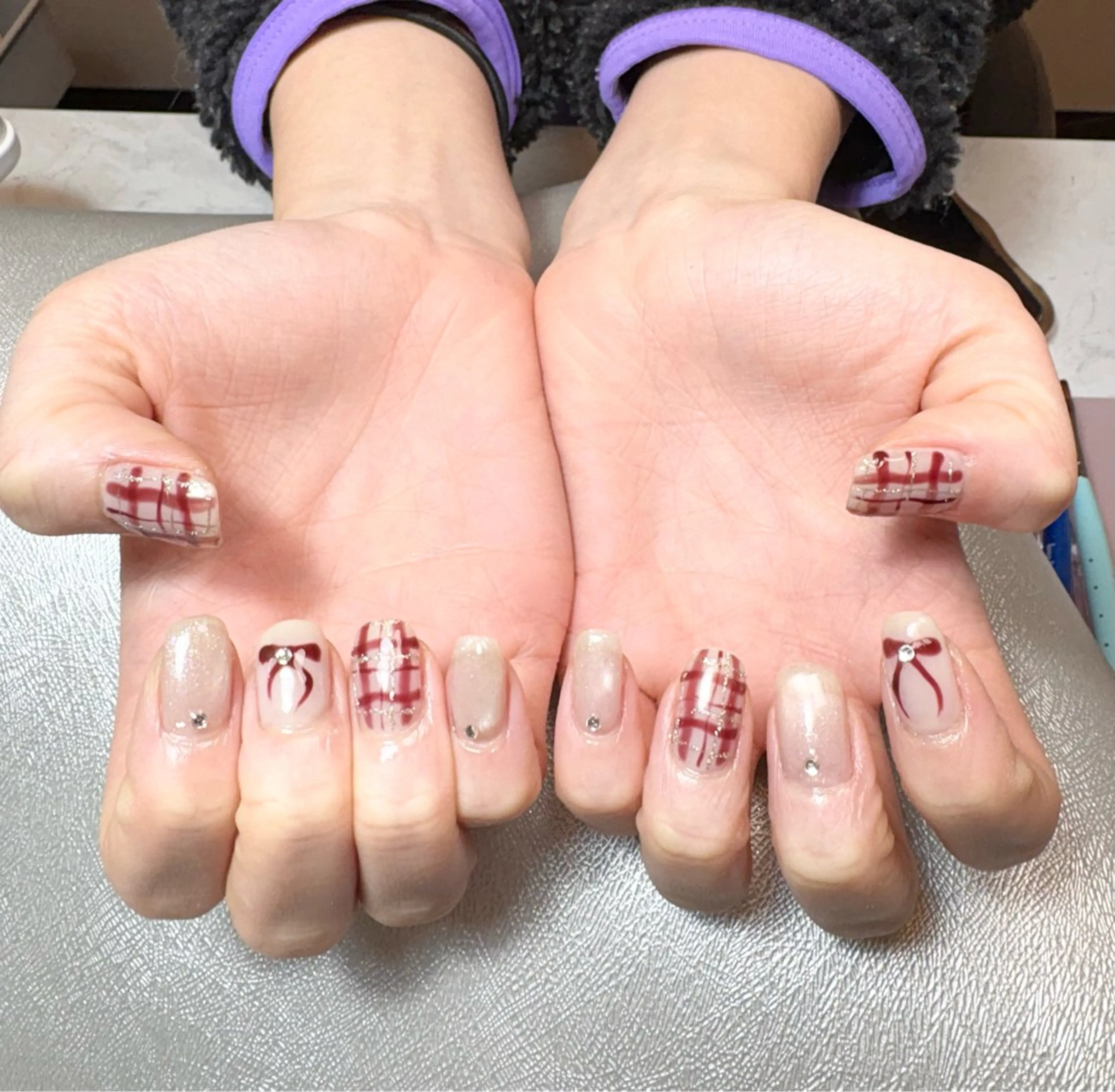 ネイル リボン ショートネイル ハンドネイル ✨韓国✨nail salonLumieのネイルデザイン