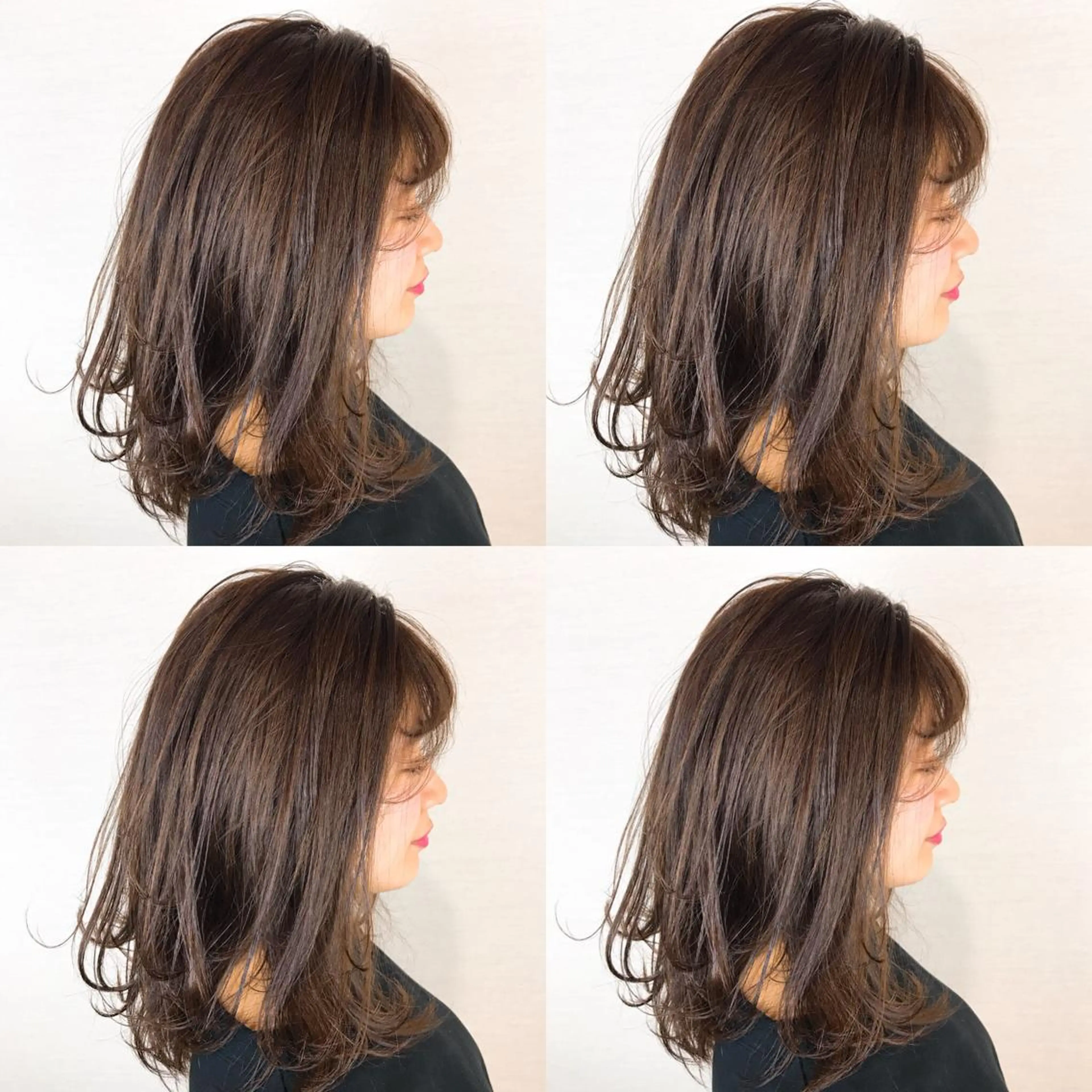 ミディアム カラー ベージュカラー 韓国レイヤーカット/ ダブルカラーのヘアスタイル