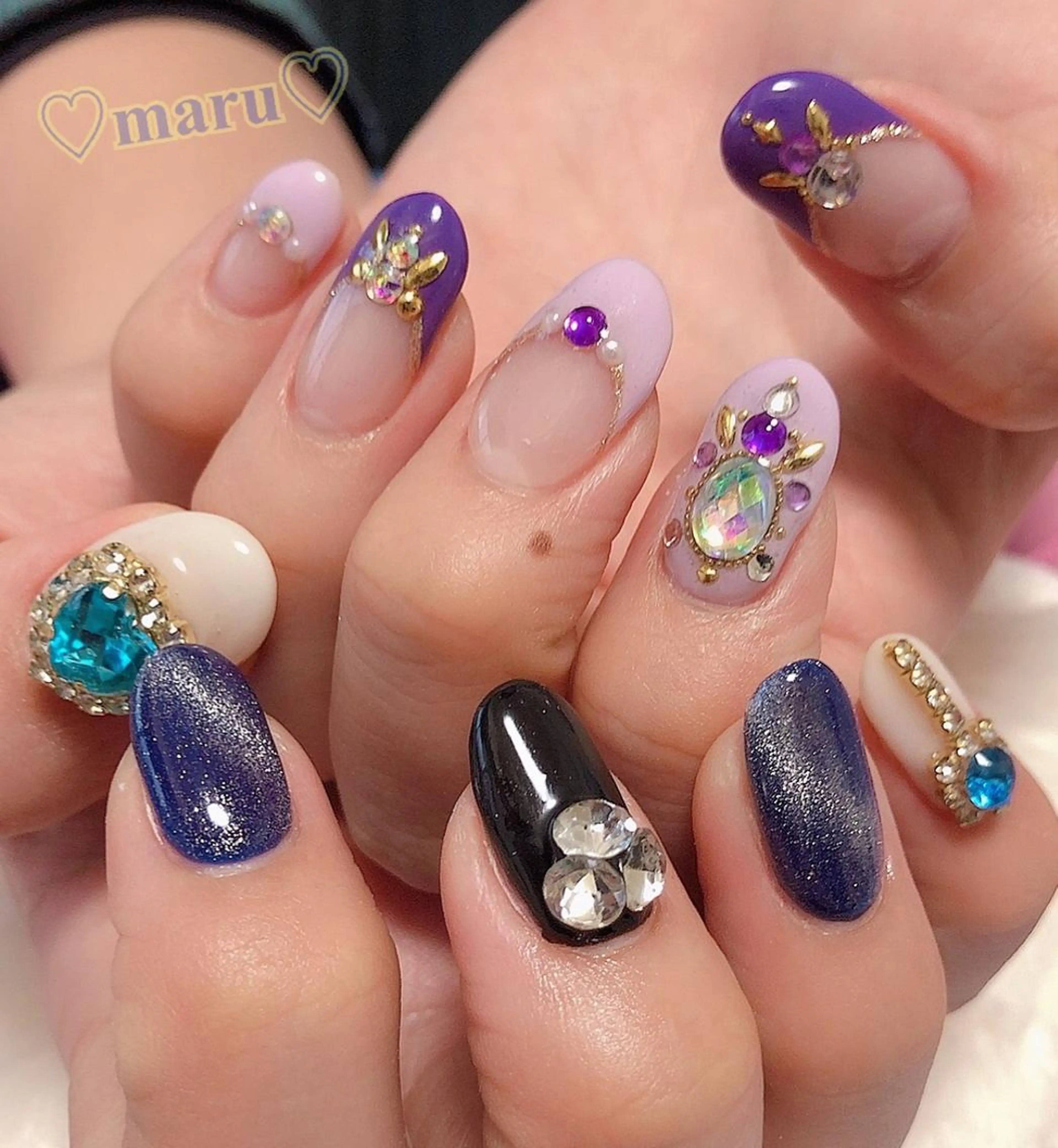 ネイル ブルー マグネットネイル 持ち込み ハンドネイル フットネイル まるみ ♡のネイルデザイン