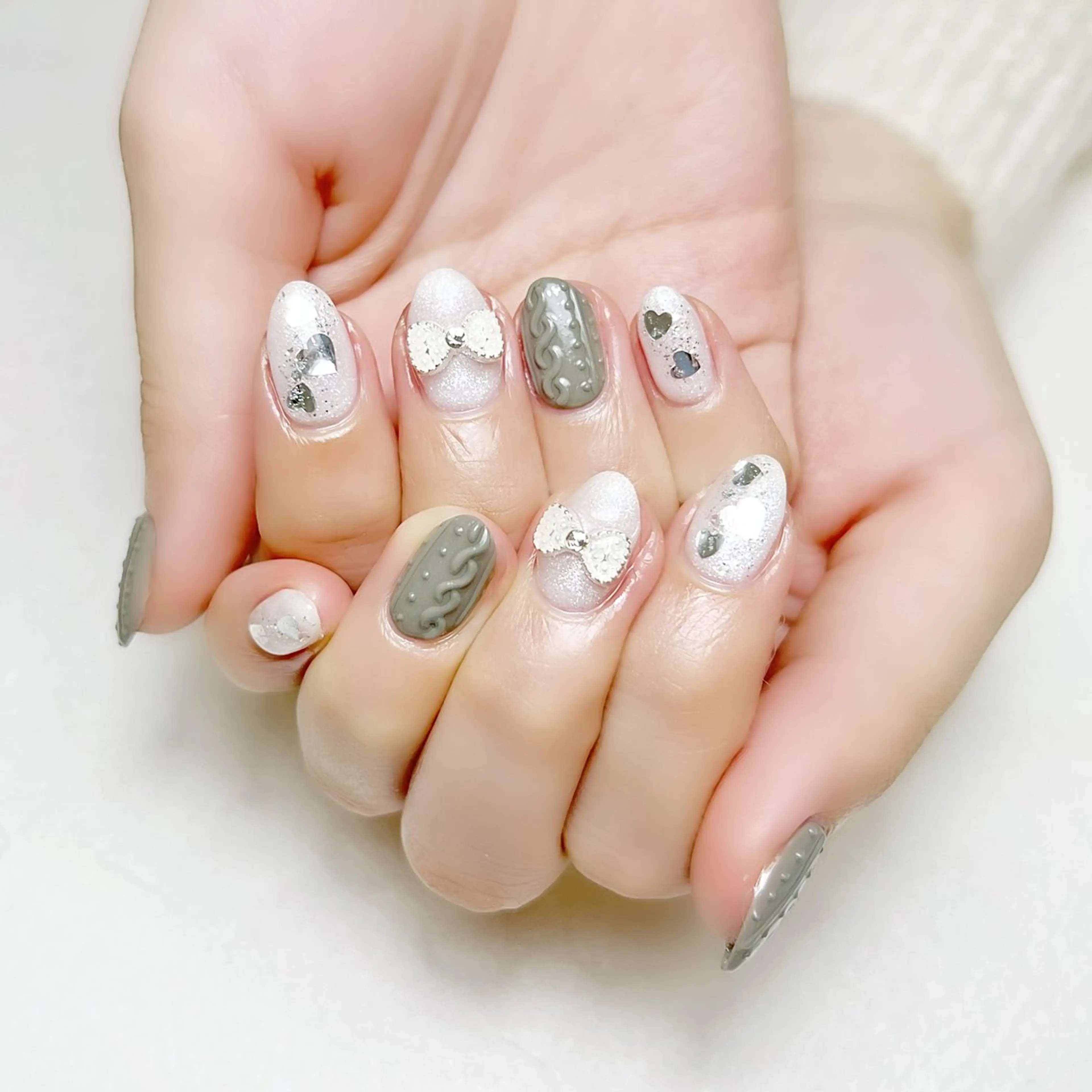 ネイル ハート ラメ(グリッター) バレンタイン 冬ネイル rouse nail RISATOのネイルデザイン