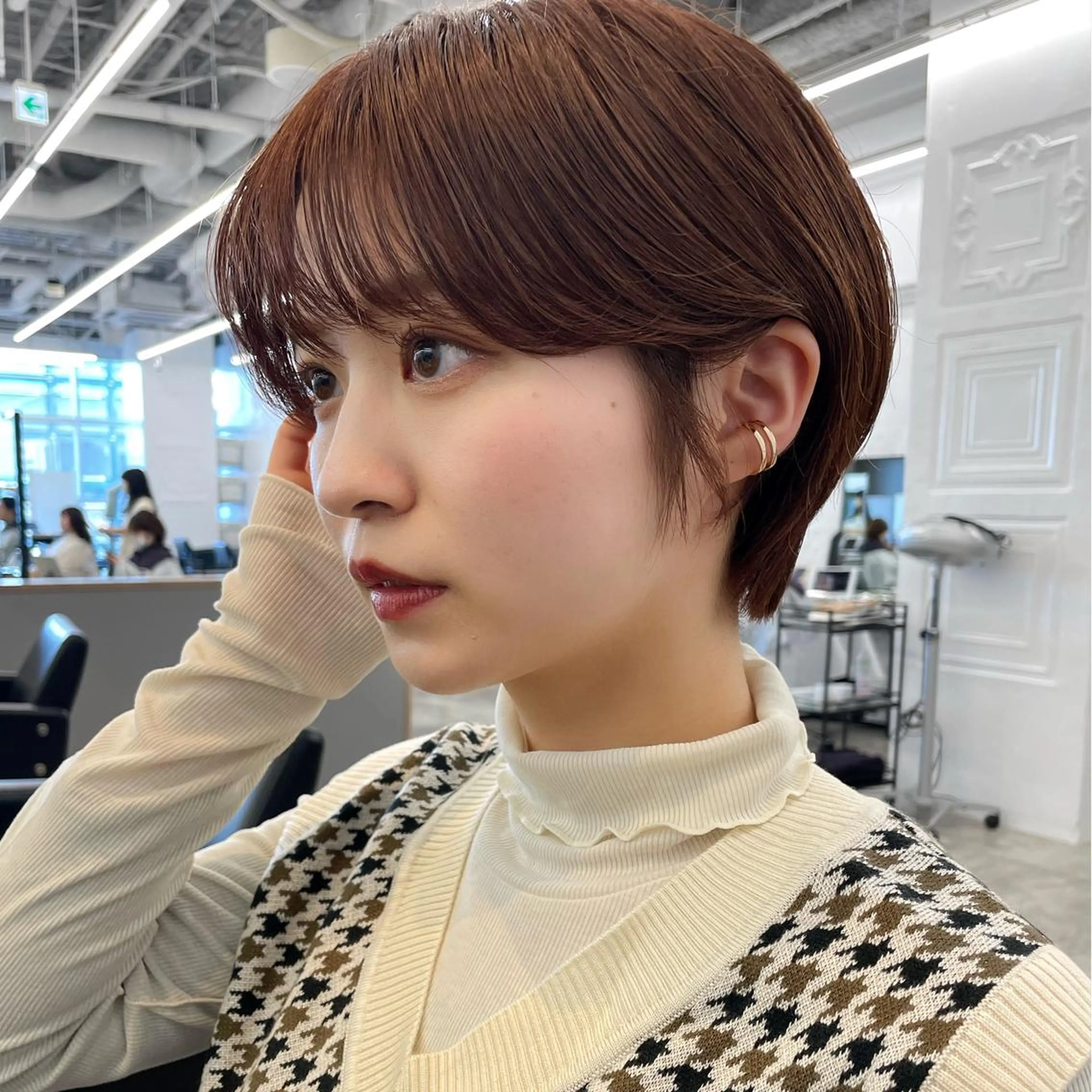 ショート カラー ブラウンカラー ココアブラウン ショートヘア ヘアカラー レイヤー/ショート透 明感カラー/西田祐賀のヘアスタイル