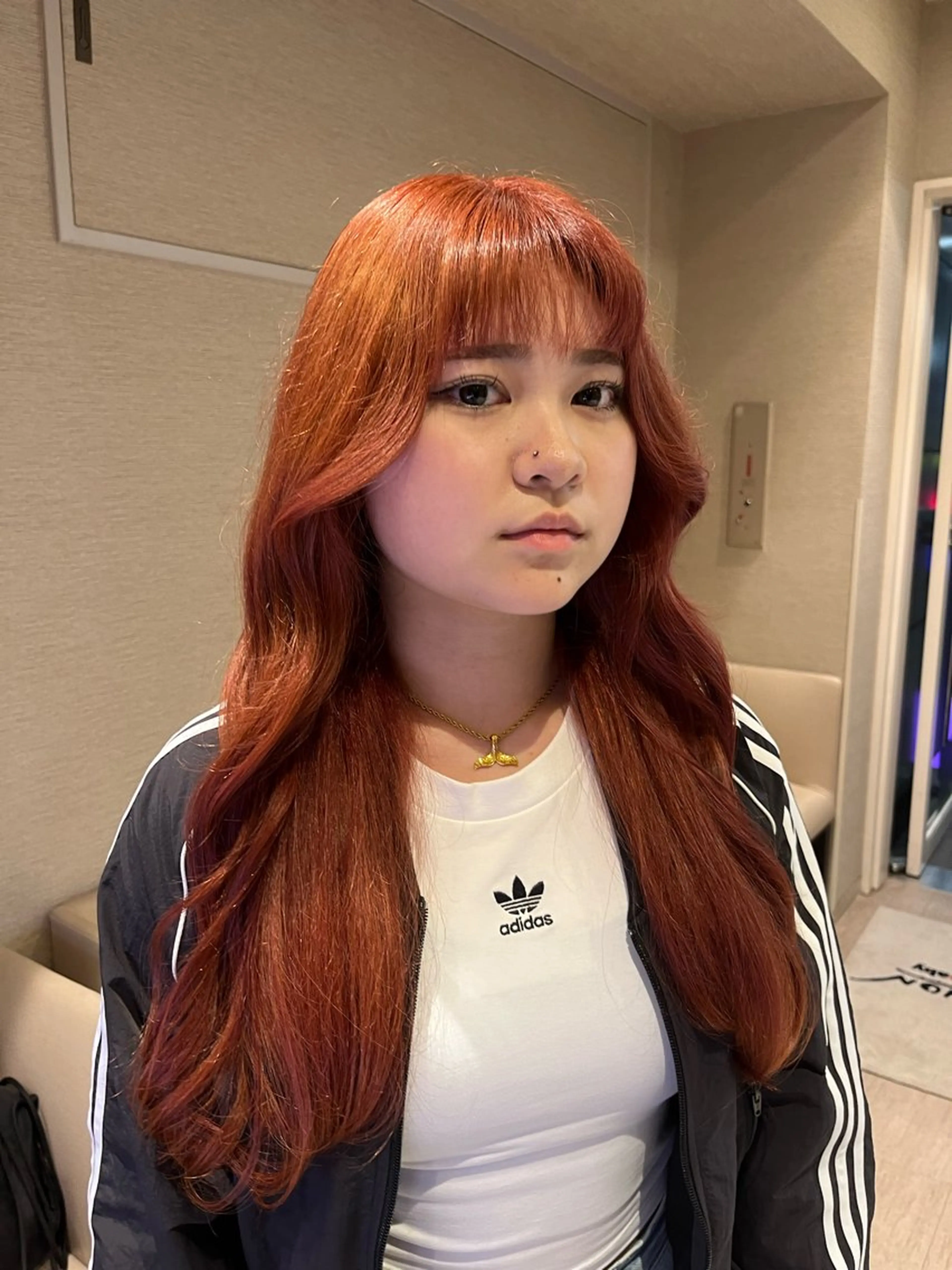 ロング カラー ハイライトカラー オレンジ レッドカラー ハイライト dogstar小林諒 レイヤー/パーマのヘアスタイル