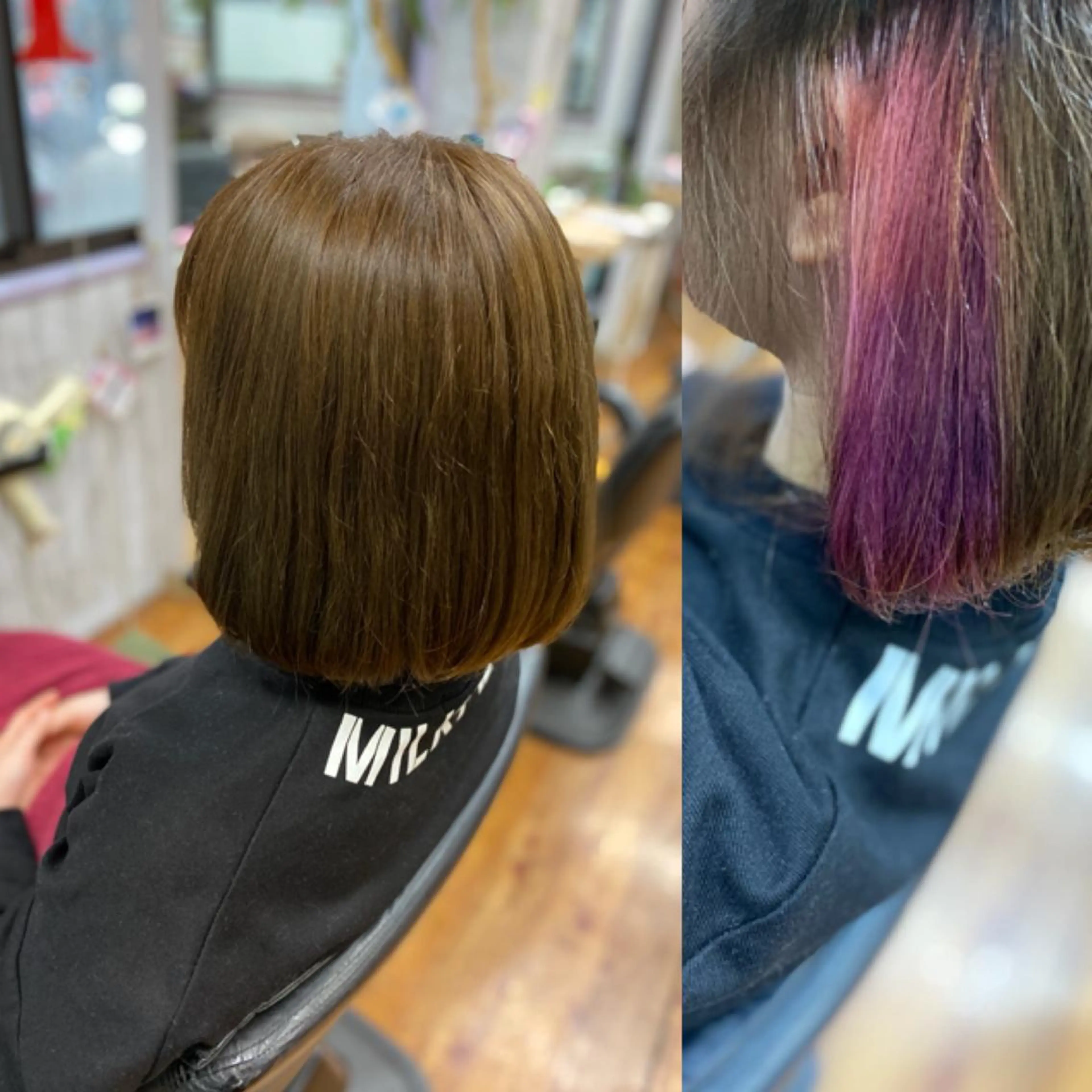 ミディアム カラー バイオレットカラー ボブ かきあげバング kimiwada maiのヘアスタイル