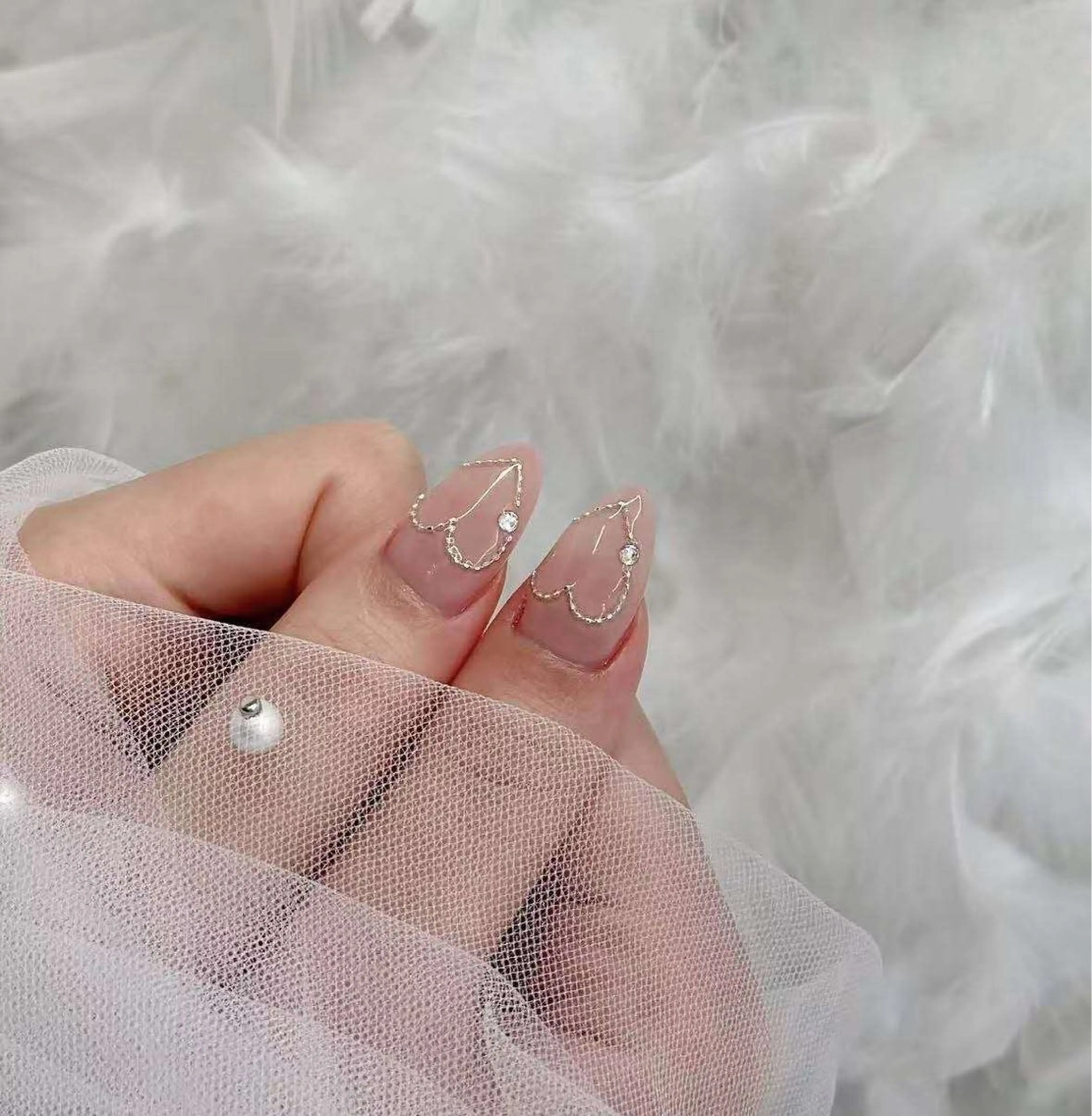 ネイル フラワーネイル フレンチネイル ジェルネイル ガラスフレンチ ハート ハンドネイル BabyYouMi ねねのネイルデザイン