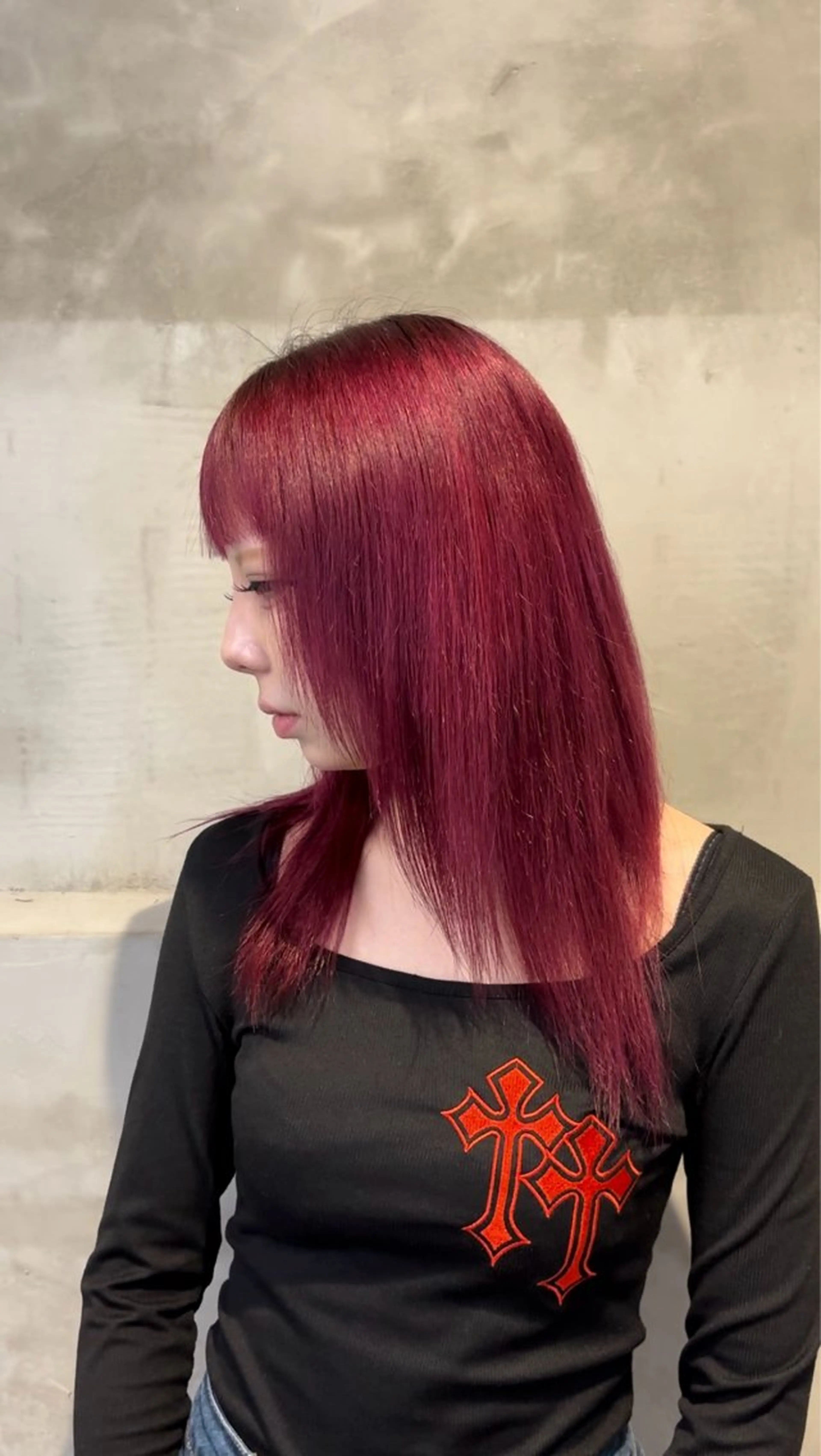 ミディアム カラー レッドカラー ‪‪❤︎‬韓国レイヤ ー❤︎/saraのヘアスタイル