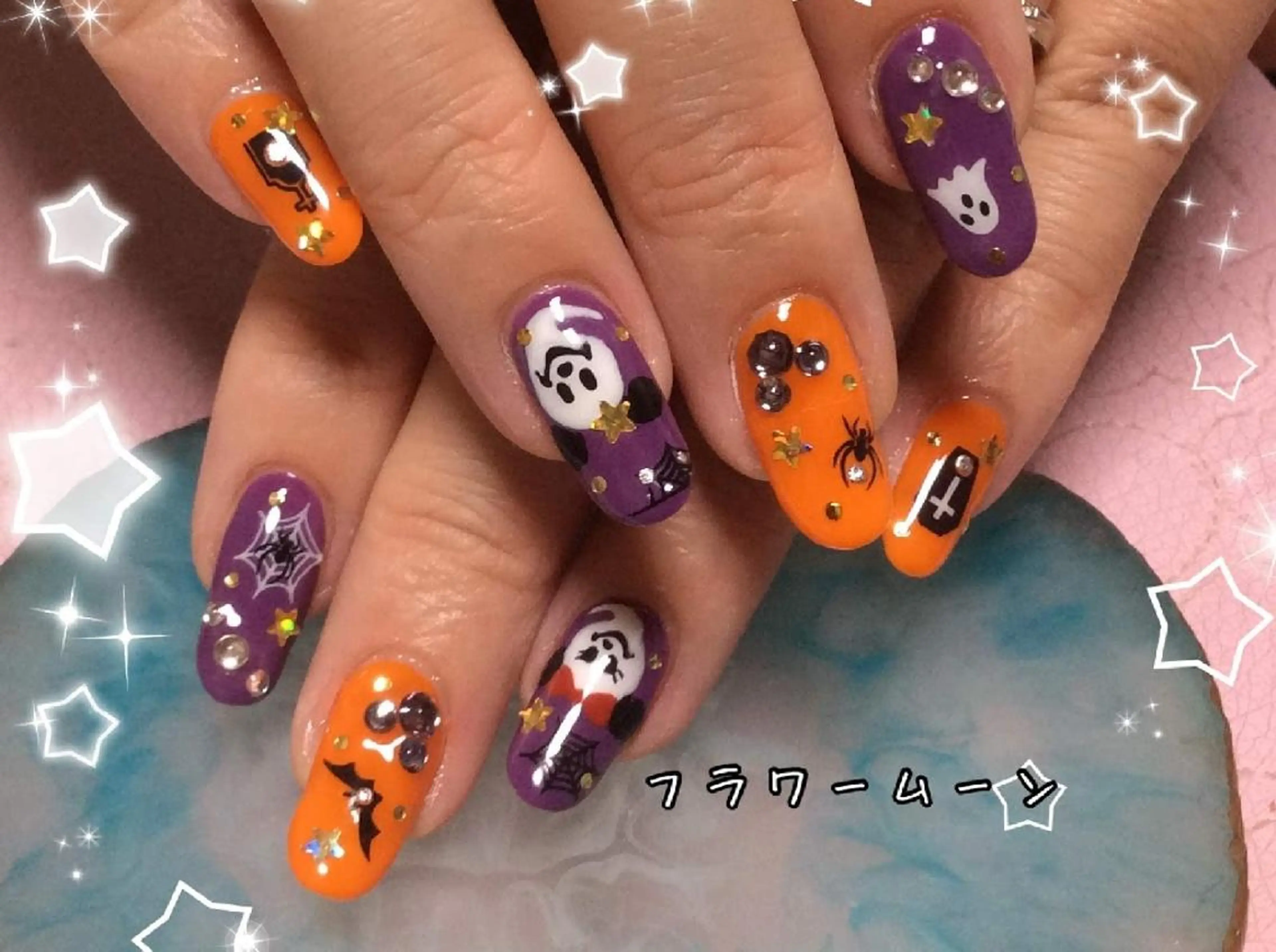 ネイル ハロウィン フラワー ムーンのネイルデザイン