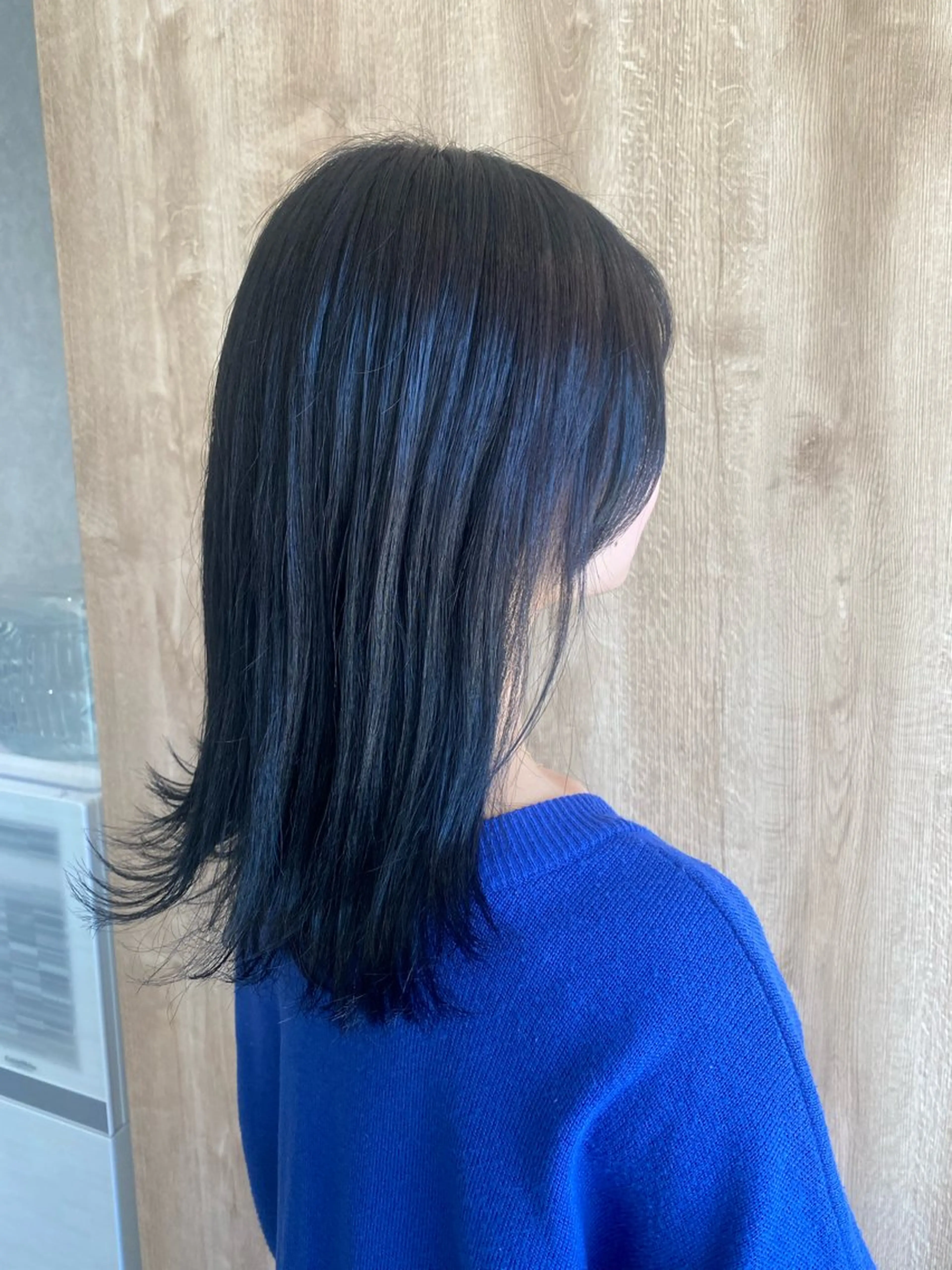 ロング カラー 黒髪 ブルーカラー ブルーブラック 姫カット Bish Yanaのヘアスタイル