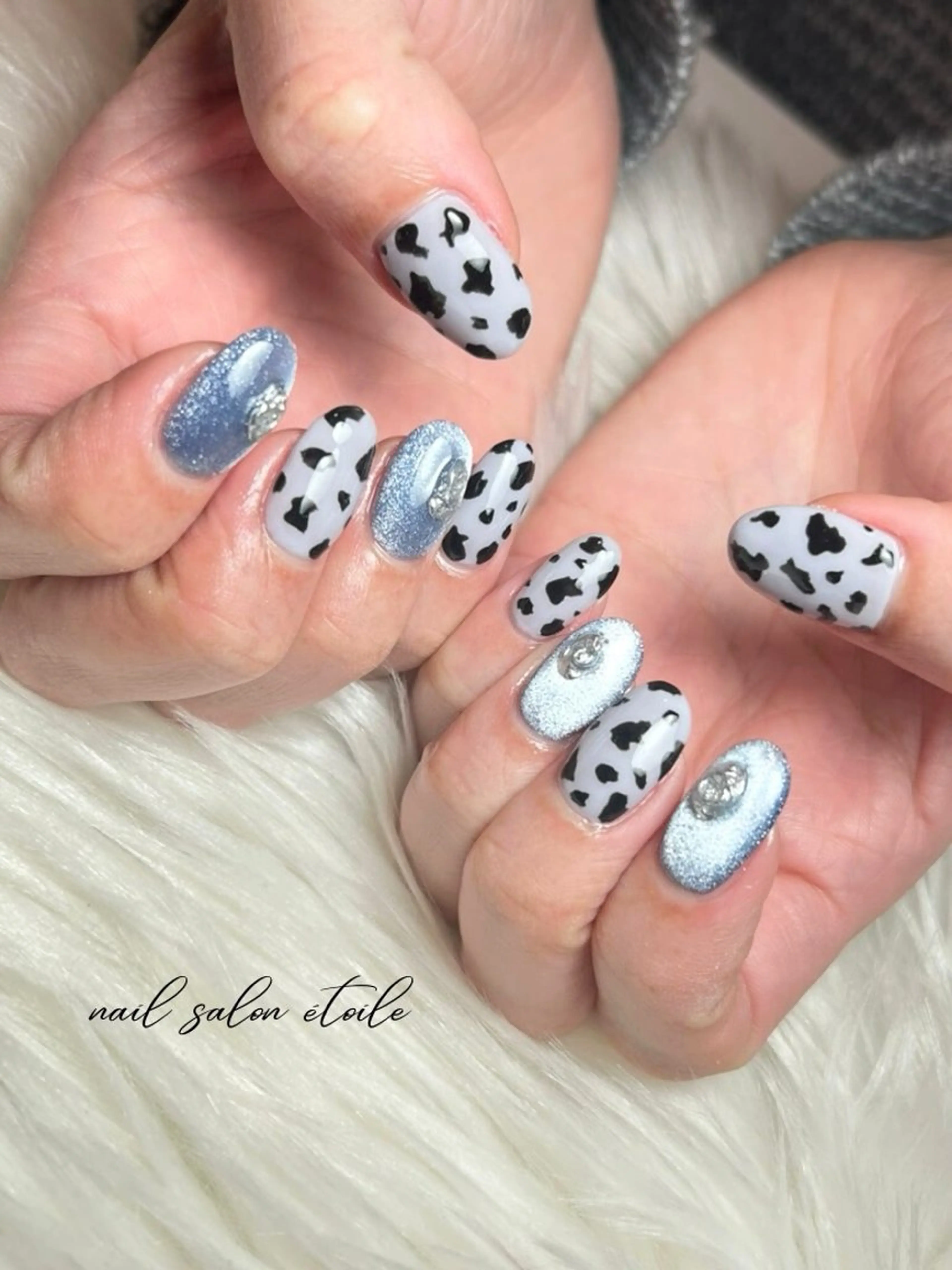ネイル アニマル柄 水色 マグネットネイル ハンドネイル nail salon étoileのネイルデザイン