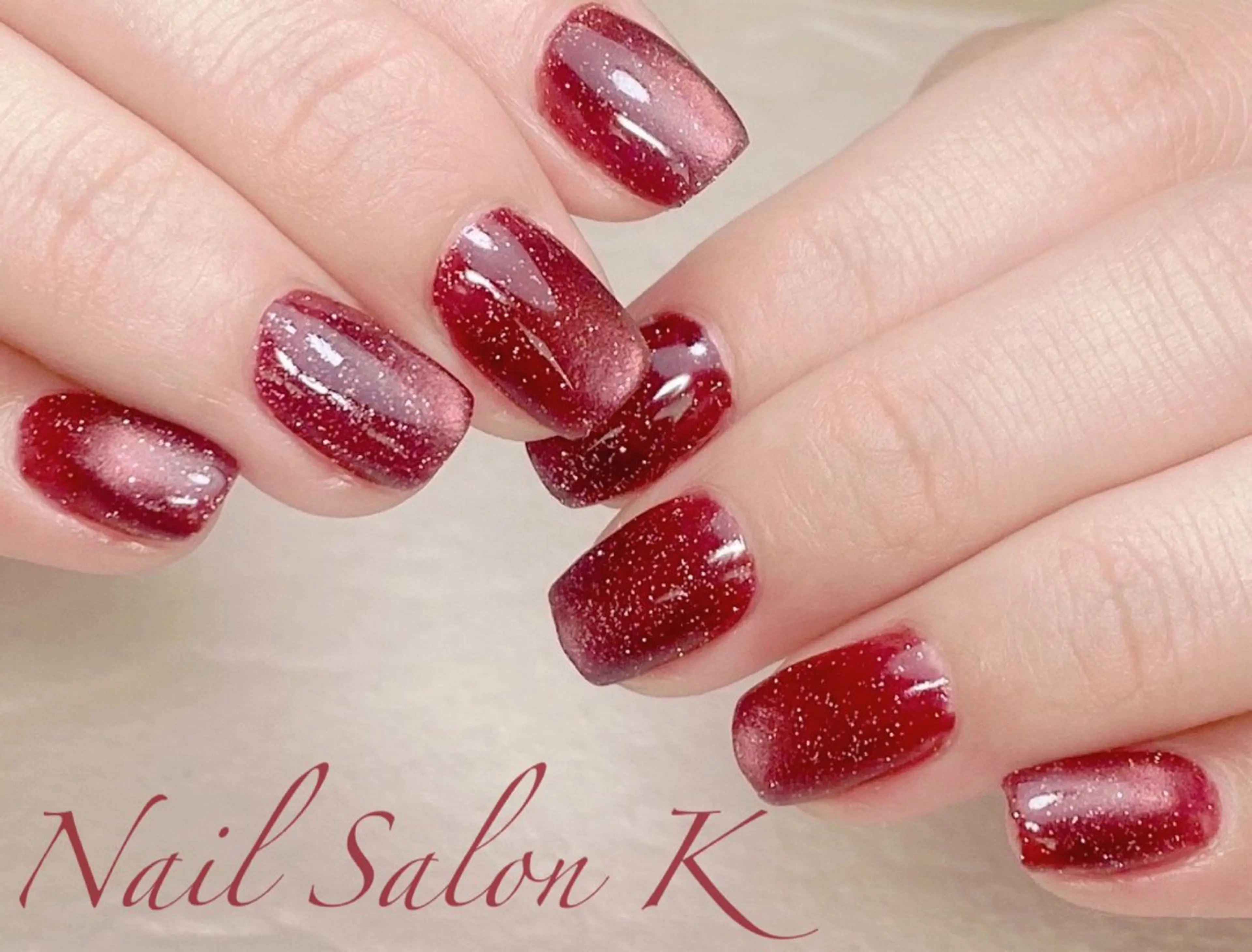 ネイル ボルドー フラッシュネイル マグネットネイル ショートネイル ハンドネイル Nail Salon K 🧸美爪育成のネイルデザイン