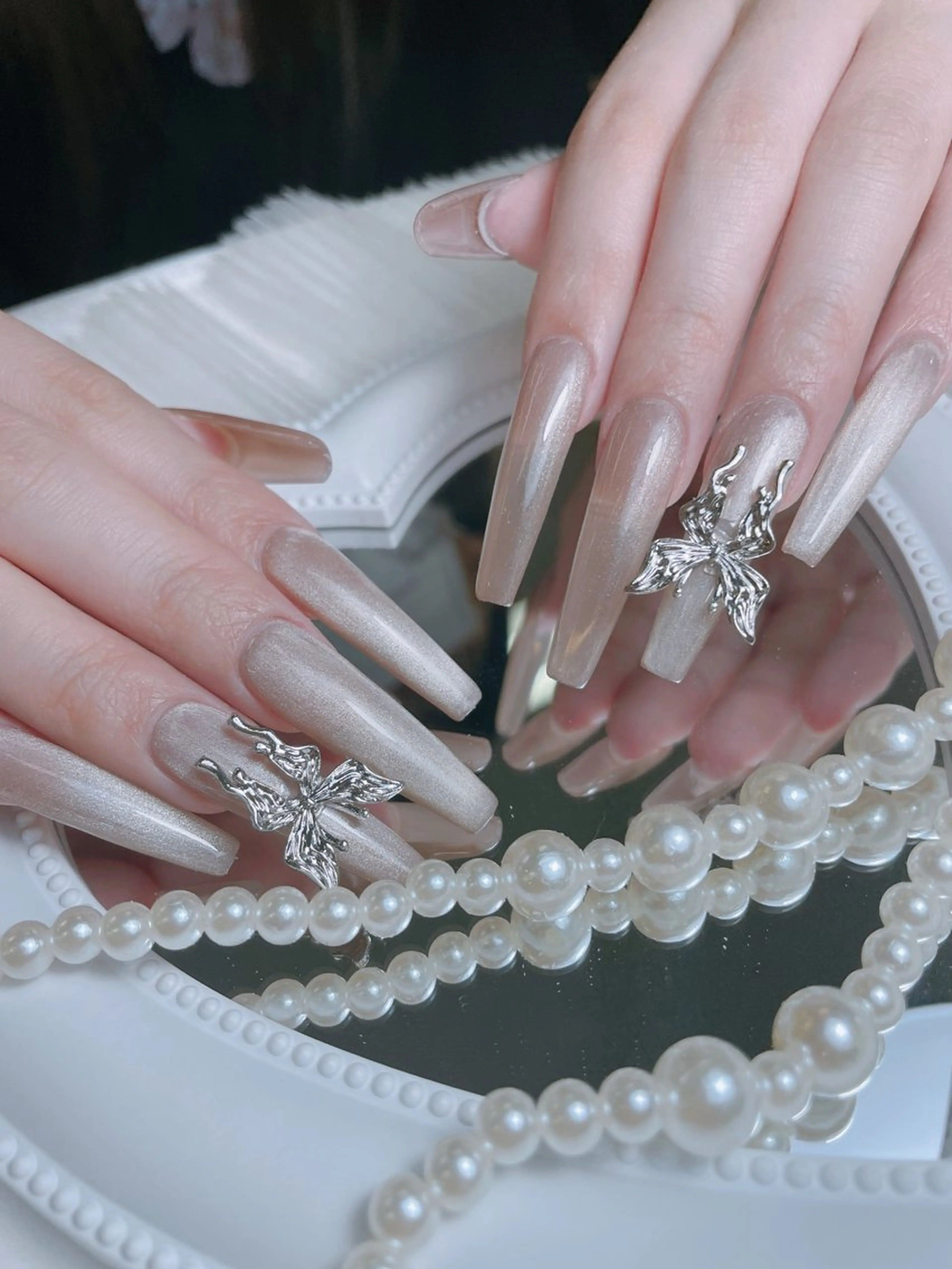 ネイル クリアネイル ロングネイル マグネットネイル 大理石ネイル(マーブル) 春ネイル princess 木戸　唯のネイルデザイン