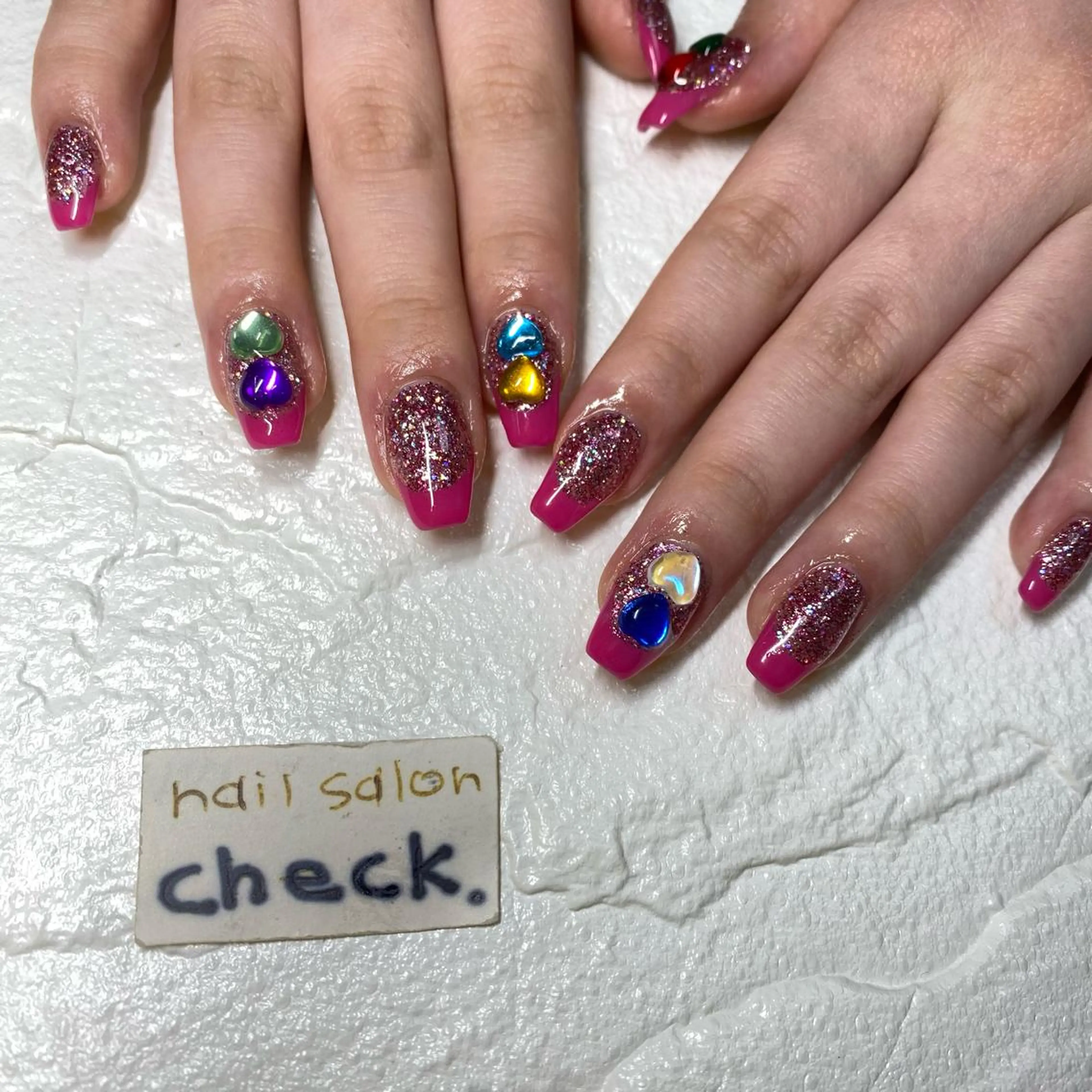 ネイル アートネイル フレンチネイル ハート ラメ(グリッター) ニュアンスネイル ーCHECKー ちあきのネイルデザイン