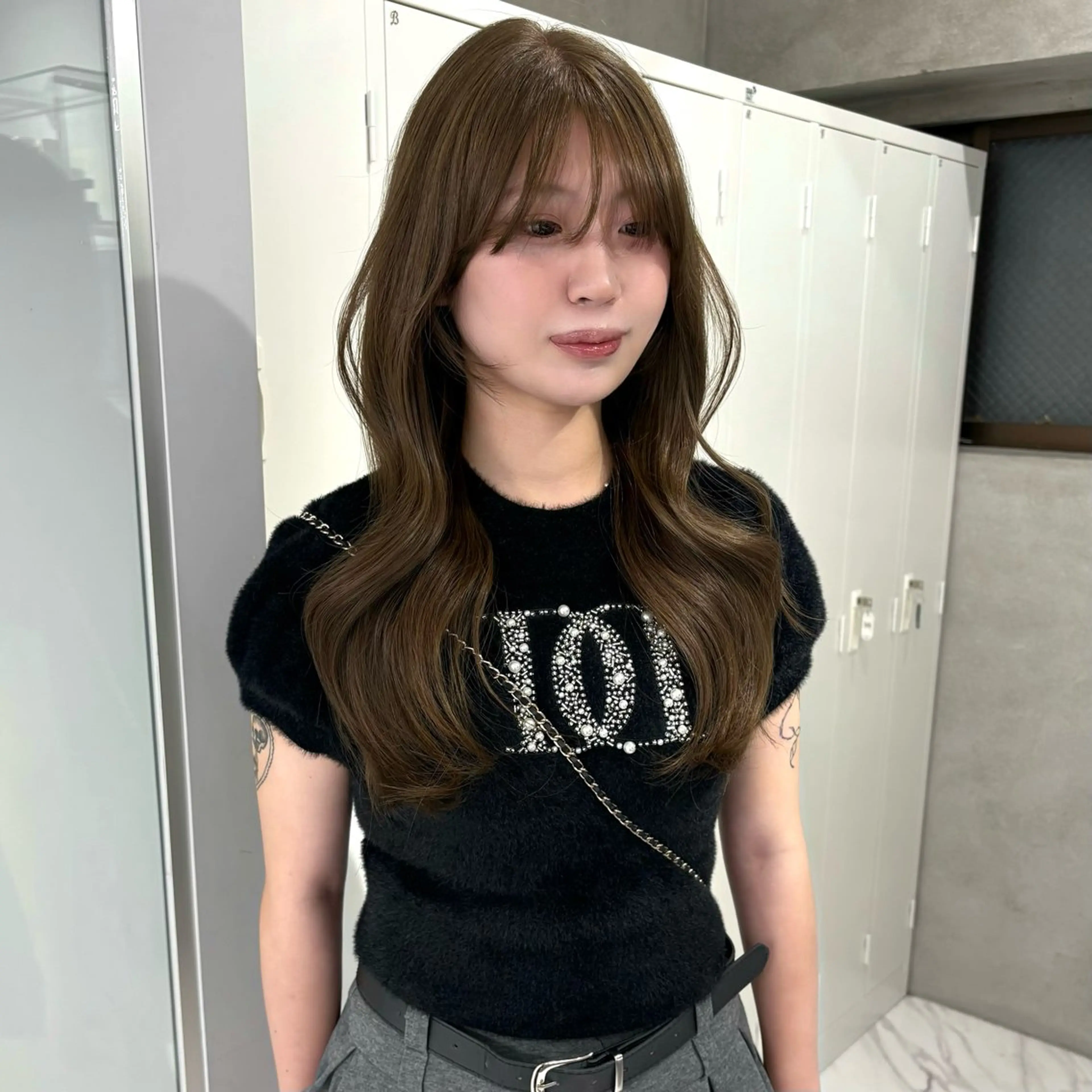 ロング カラー ブリーチ 透明感カラー ダブルカラー グレージュ ブリーチなしカラー ヘアカラー トリートメント riko/レイヤー/ 艶カラー/ヘアセットのヘアスタイル