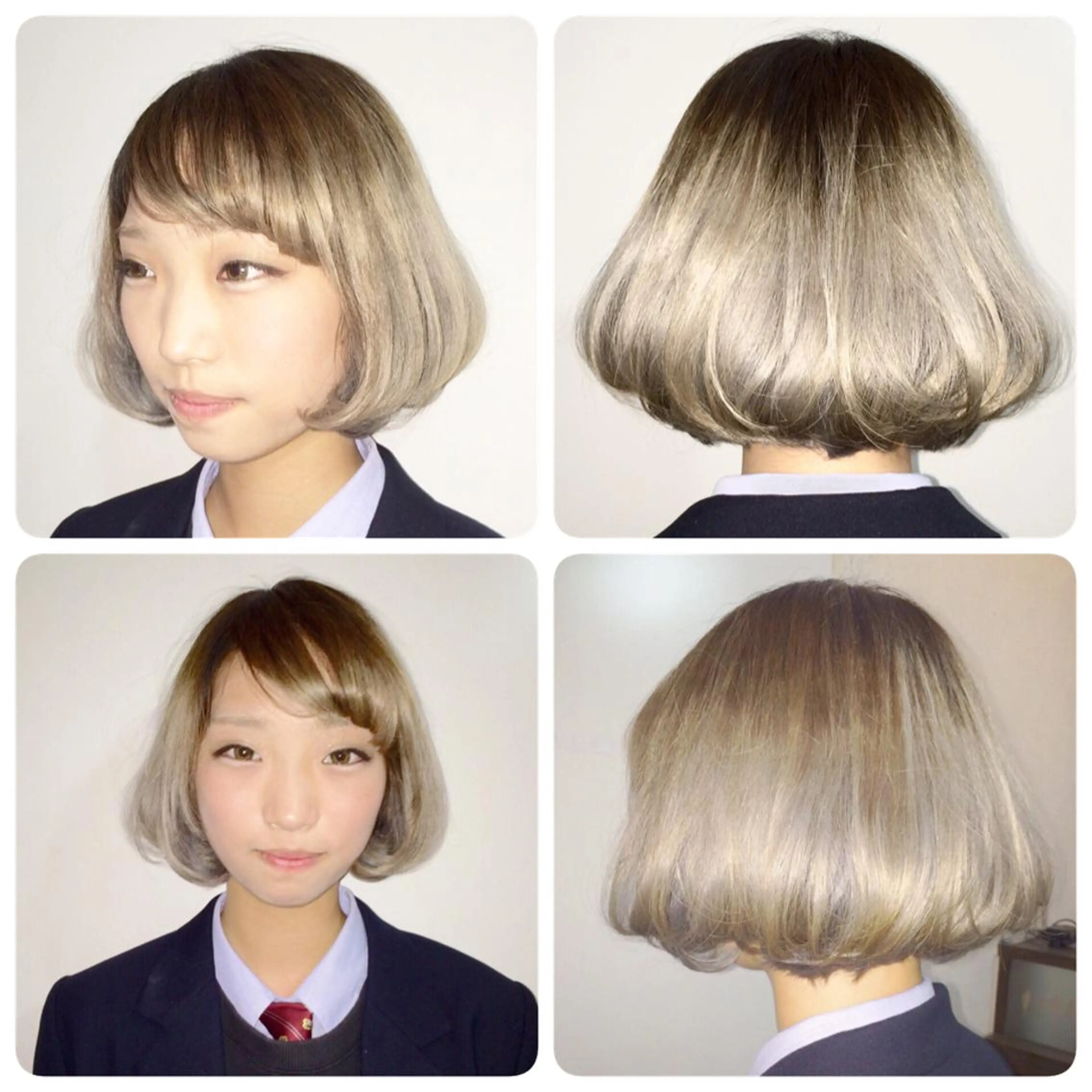 ショート ミディアム カラー パーマ アッシュ グラデーションカラー ボブ ハイトーン特化🤍 浦住のヘアスタイル