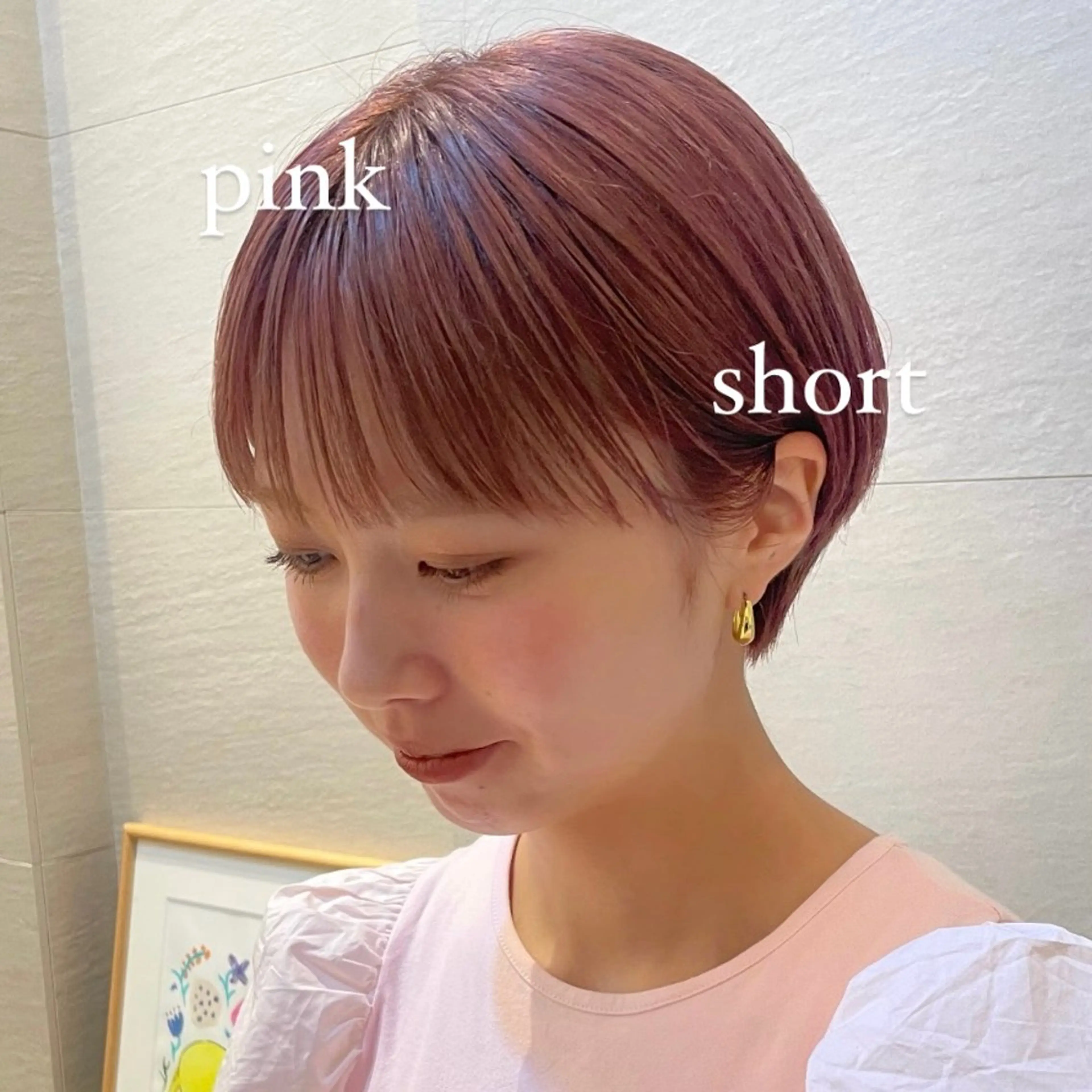ショート カラー ブリーチ ピンクカラー ショートヘア カット ヘアカラー トリートメント 顔まわり/レイヤー/ 透明感/まいな🥨のヘアスタイル