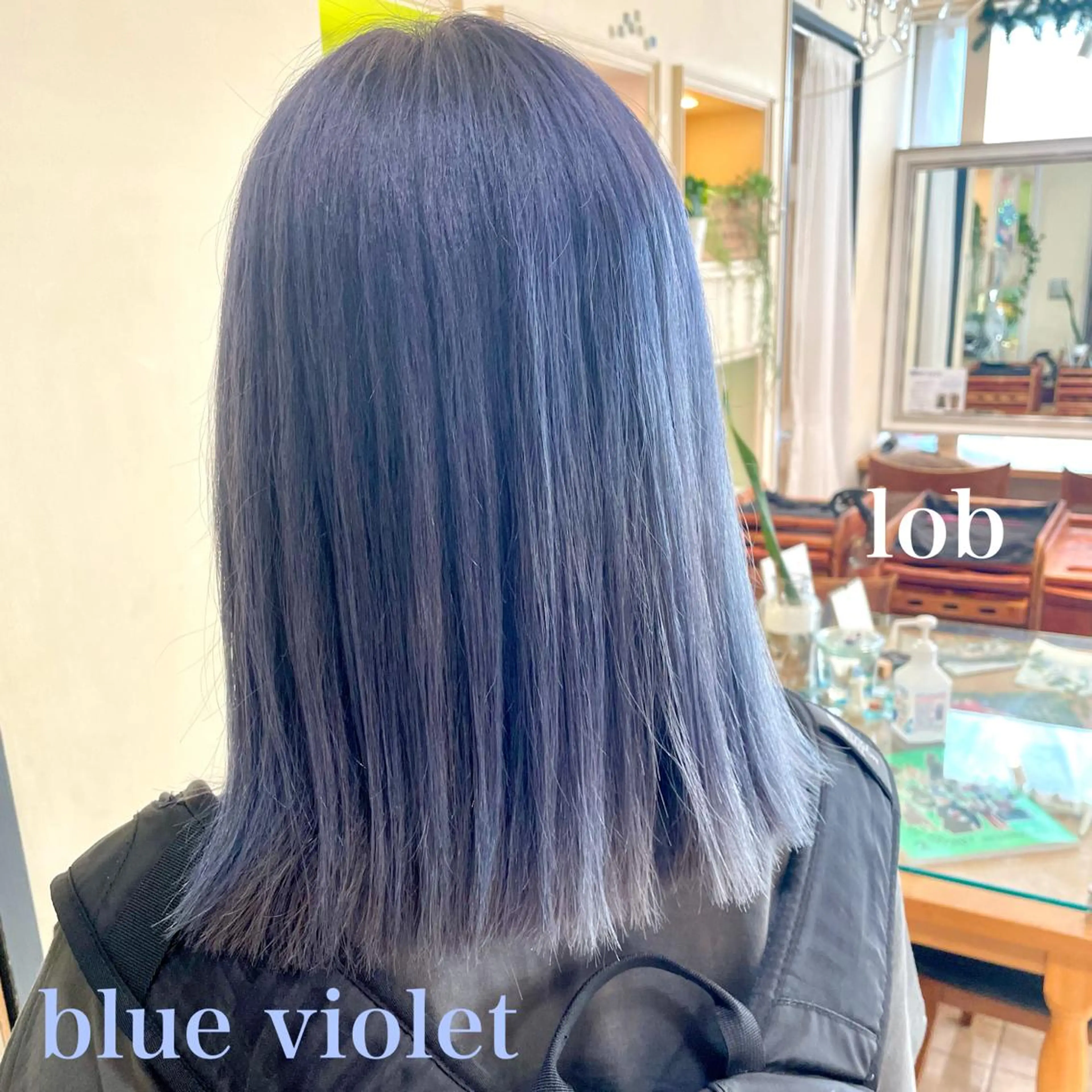 セミロング カラー ブリーチ ブルーカラー ブルーバイオレット バイオレットカラー カット ヘアカラー トリートメント 切りっぱなしボブ ソノキユウカのヘアスタイル