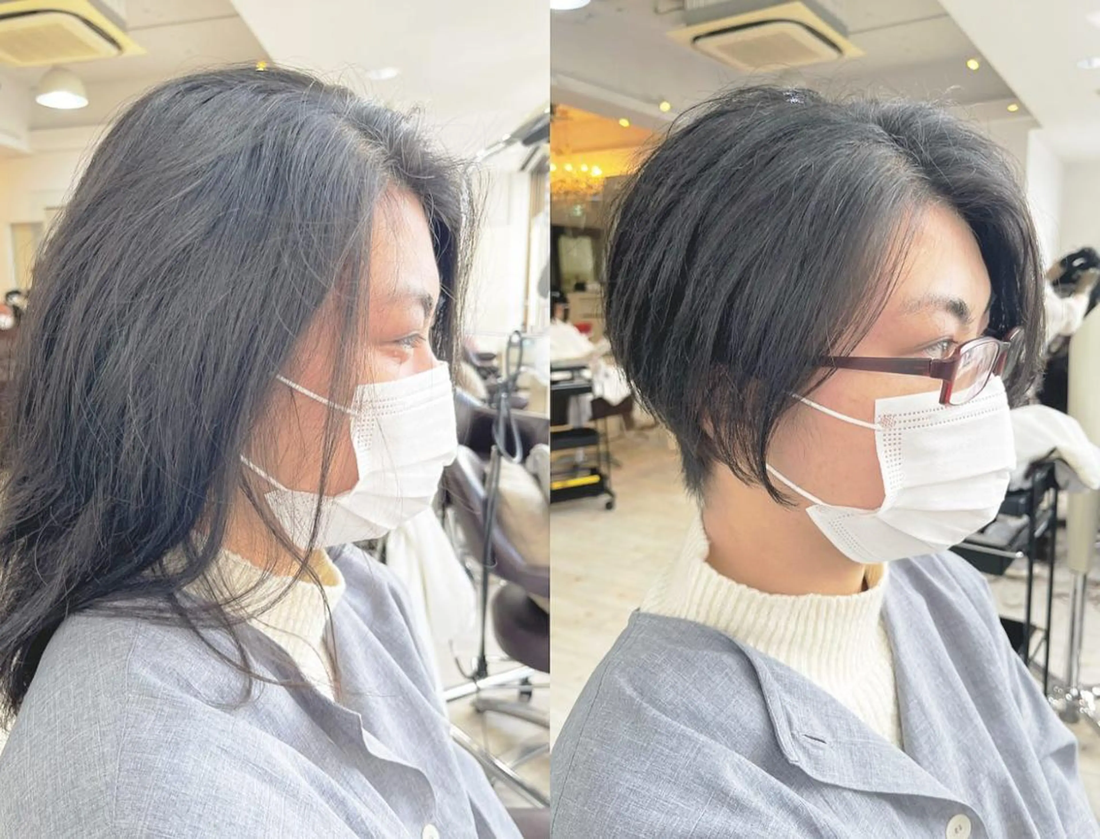 ショート カラー ショートボブ グレージュ ハイライトカラー ボブ くびれヘア favorite b Charmeのヘアスタイル