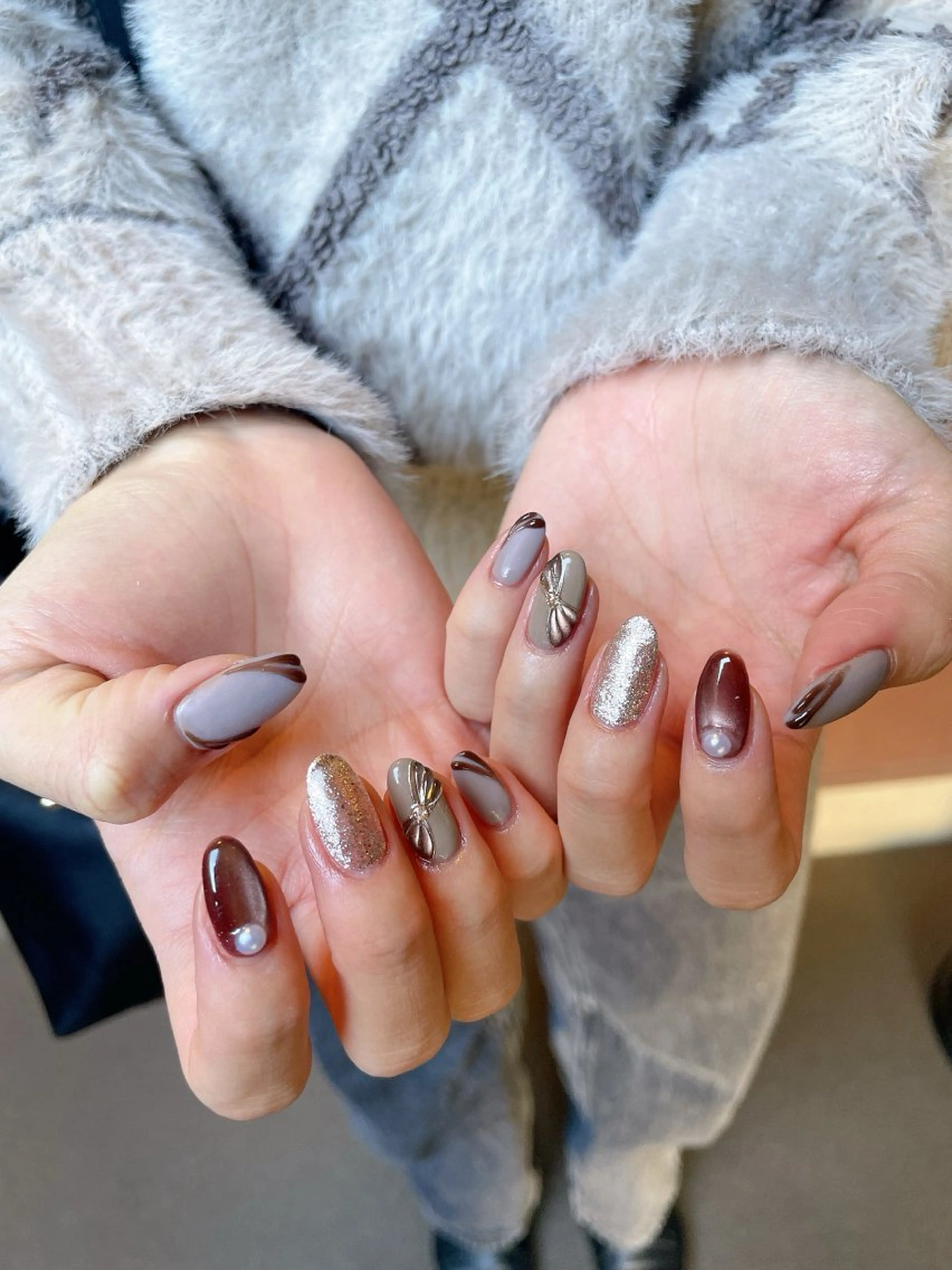 ネイル ジェルネイル ハート マグネットネイル パラジェル リボン ハンドネイル kiki nail 二子玉川のネイルデザイン