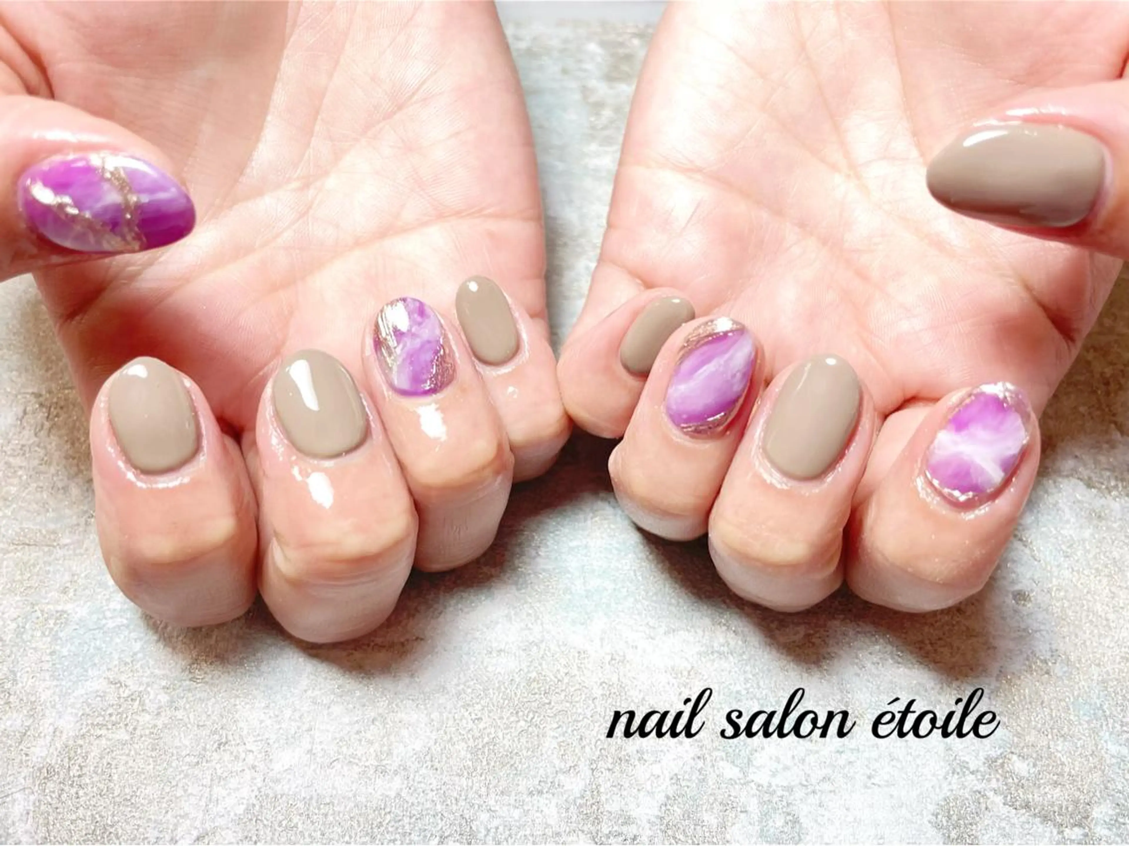 ネイル アートネイル ブラウン ジェルネイル 大理石ネイル(マーブル) ミラーネイル ハンドネイル nail salon étoileのネイルデザイン