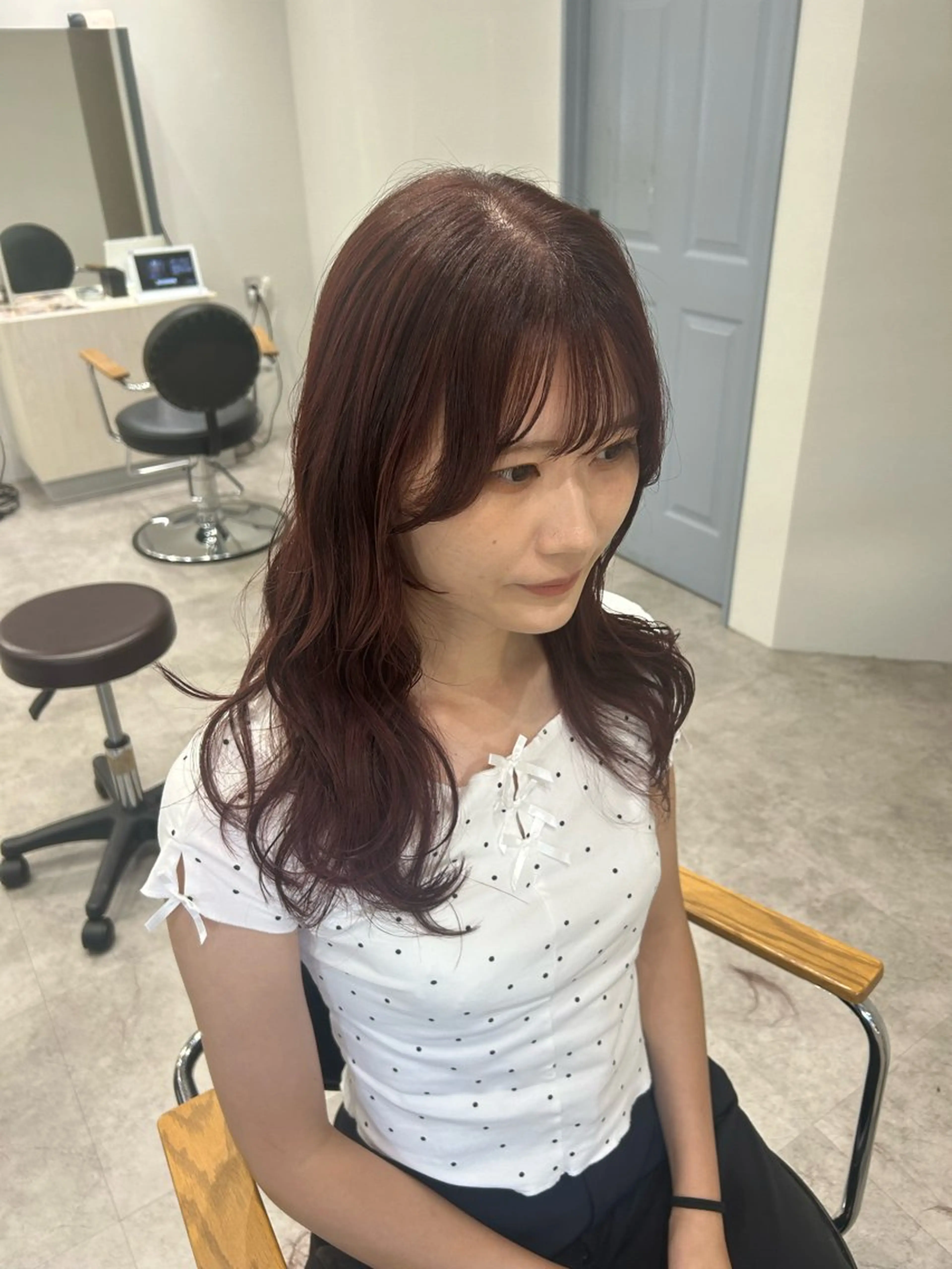 セミロング カラー ヘアアレンジ カシス ピンクカラー ヘアカラー ボブ /ニュアンス/ satomi🧸💖のヘアスタイル