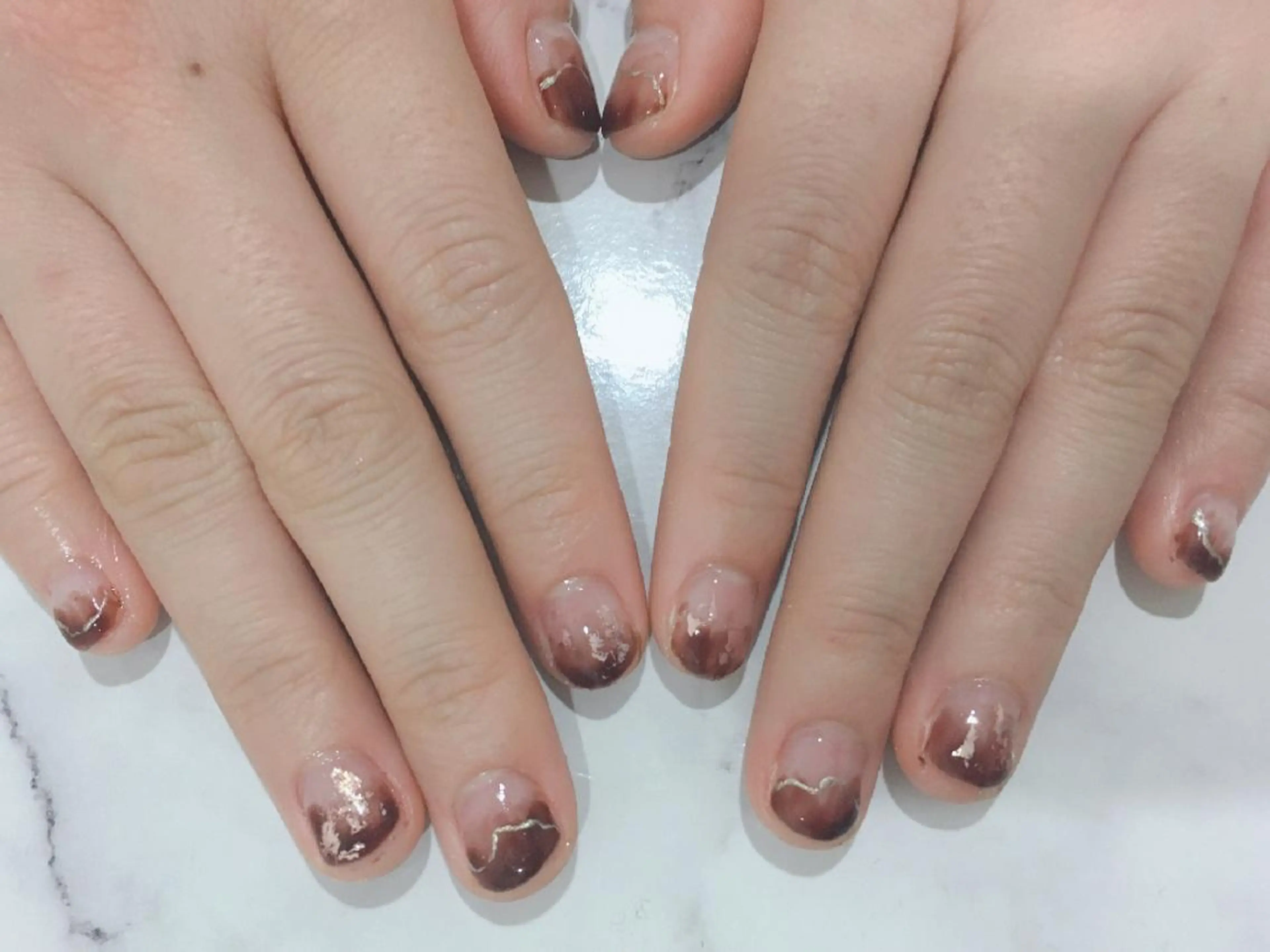 ネイル アートネイル ブラウン クリアネイル 長さ出し フラワーネイル ネイル＆フラワーサロン〜Ri✦hiro〜鳥栖店所属・HIRATA RIEのネイルデザイン