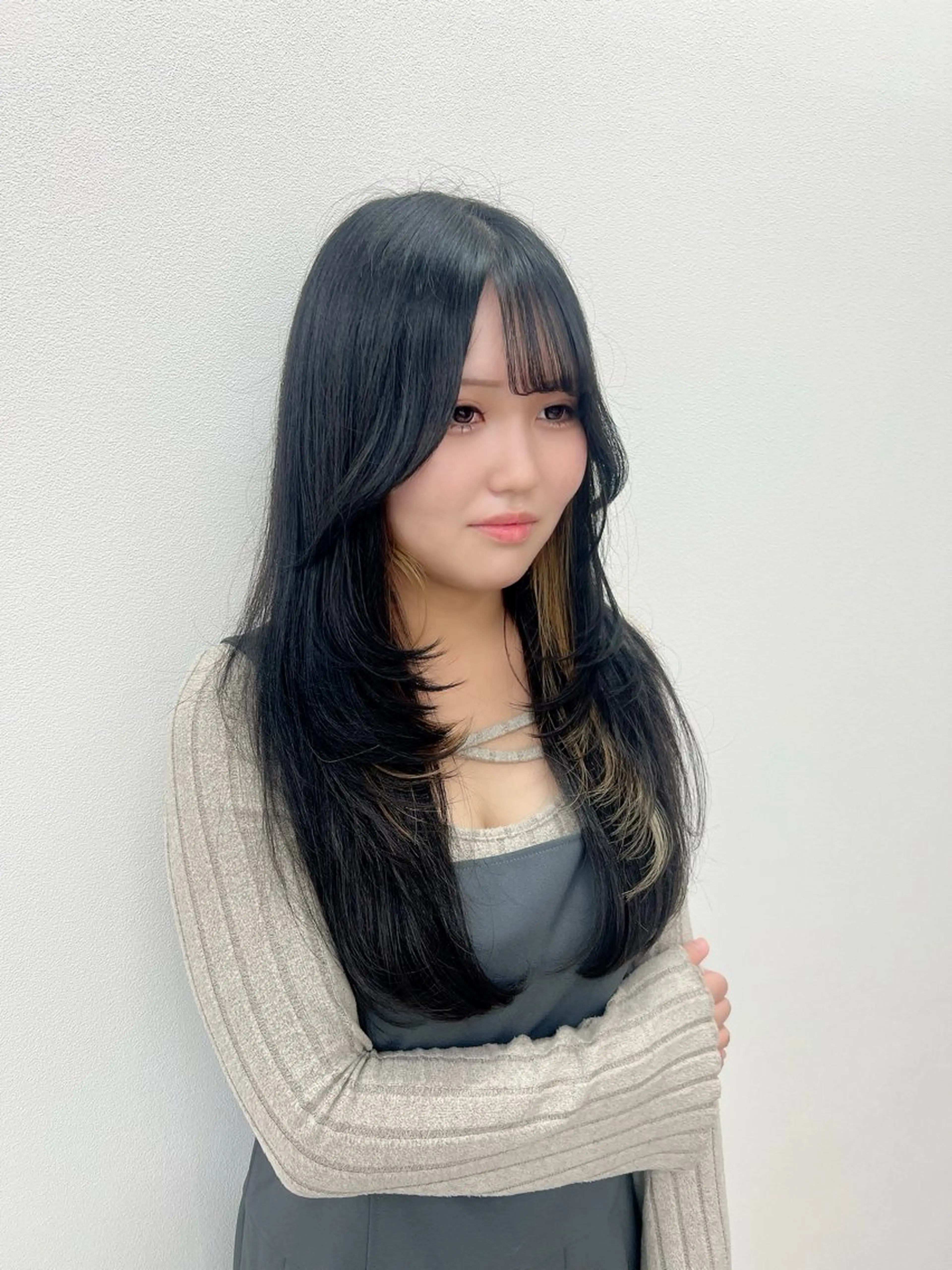 ロング ハイレイヤー 韓国風ヘア レイヤーカット qualiaクオリア クラモチ　タクミのヘアスタイル