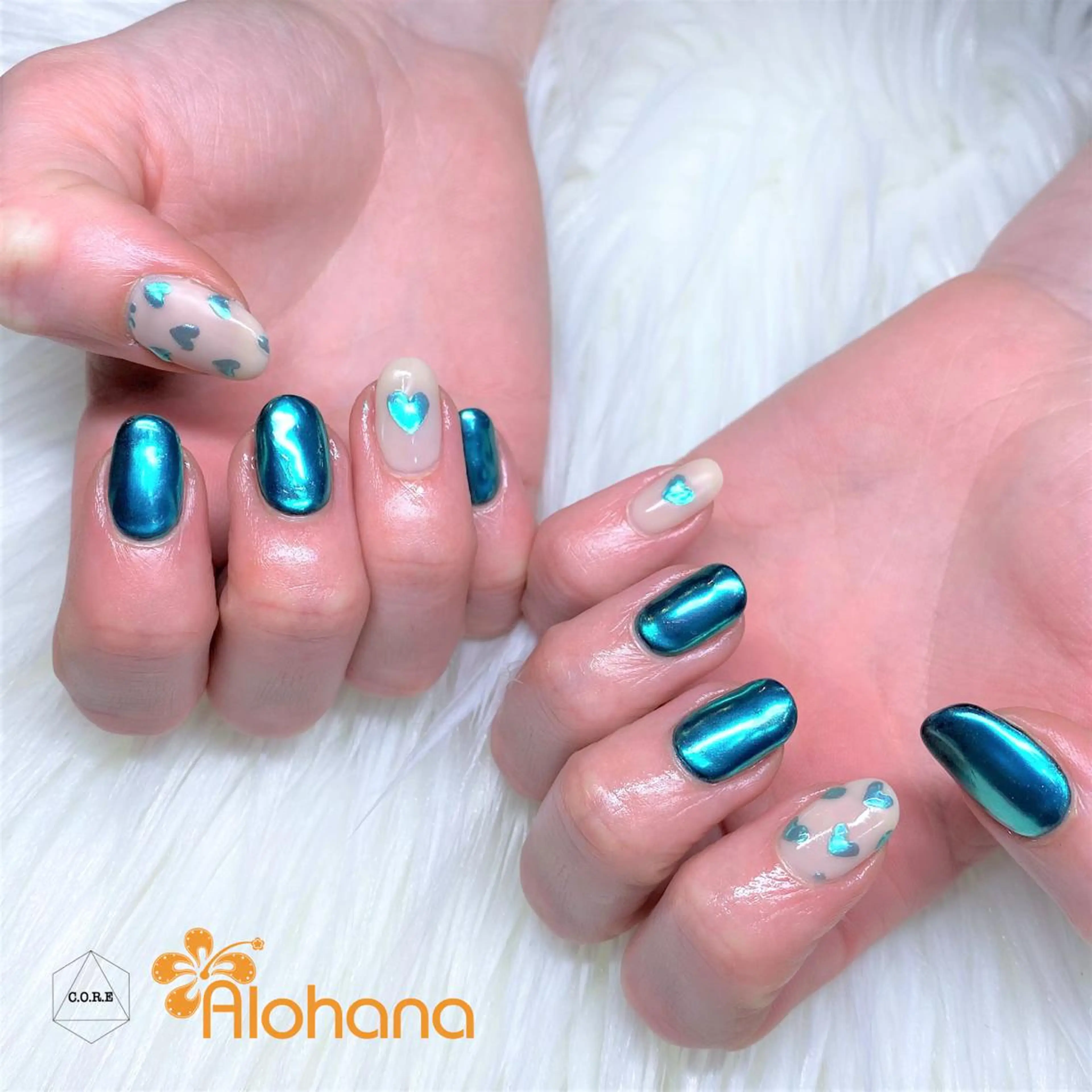 ネイル グリーン ミラーネイル ハンドネイル Alohana所属・Alohana Minaのネイルデザイン