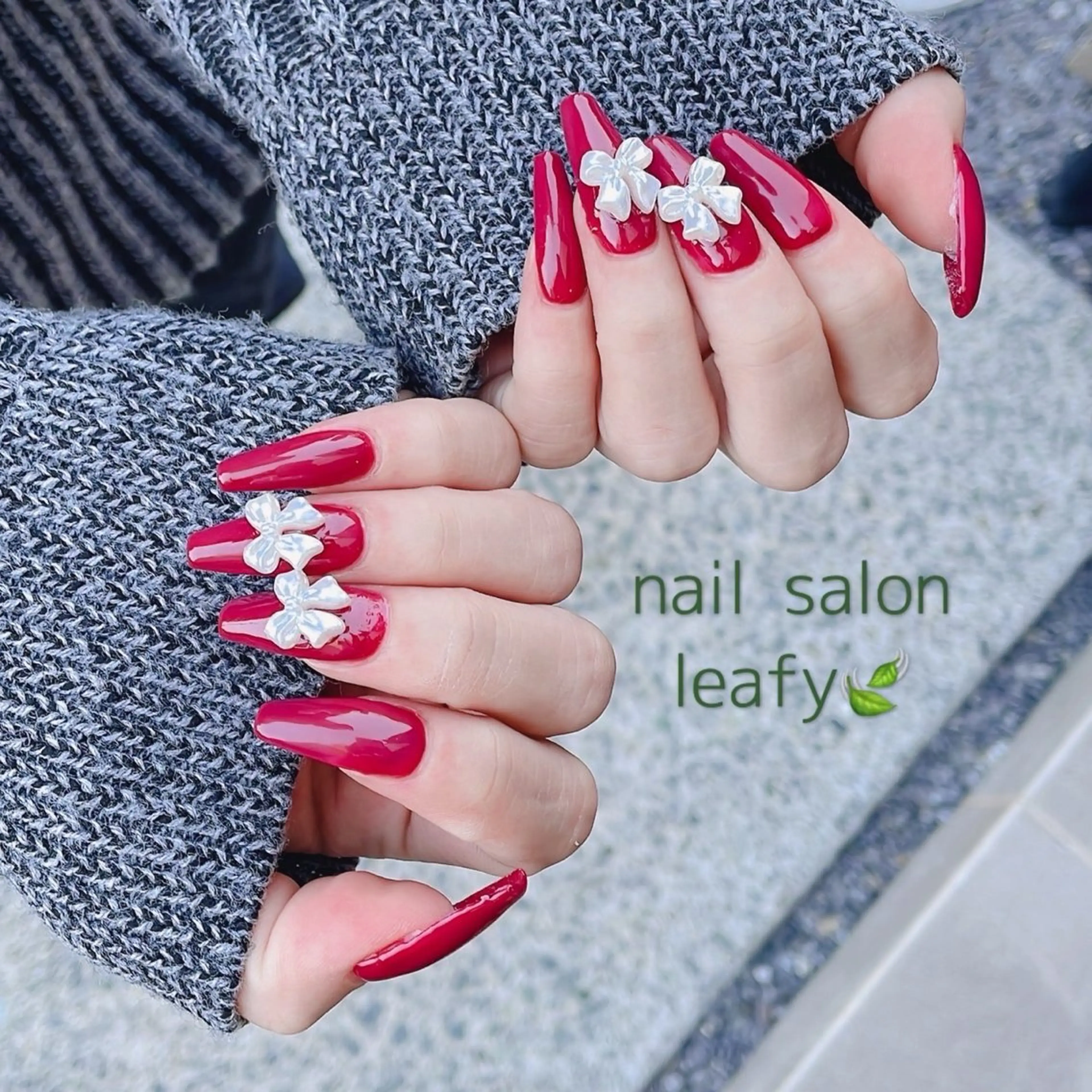 ネイル ワンカラーネイル リボン ネイルチップ ネイルサロン leafyのネイルデザイン