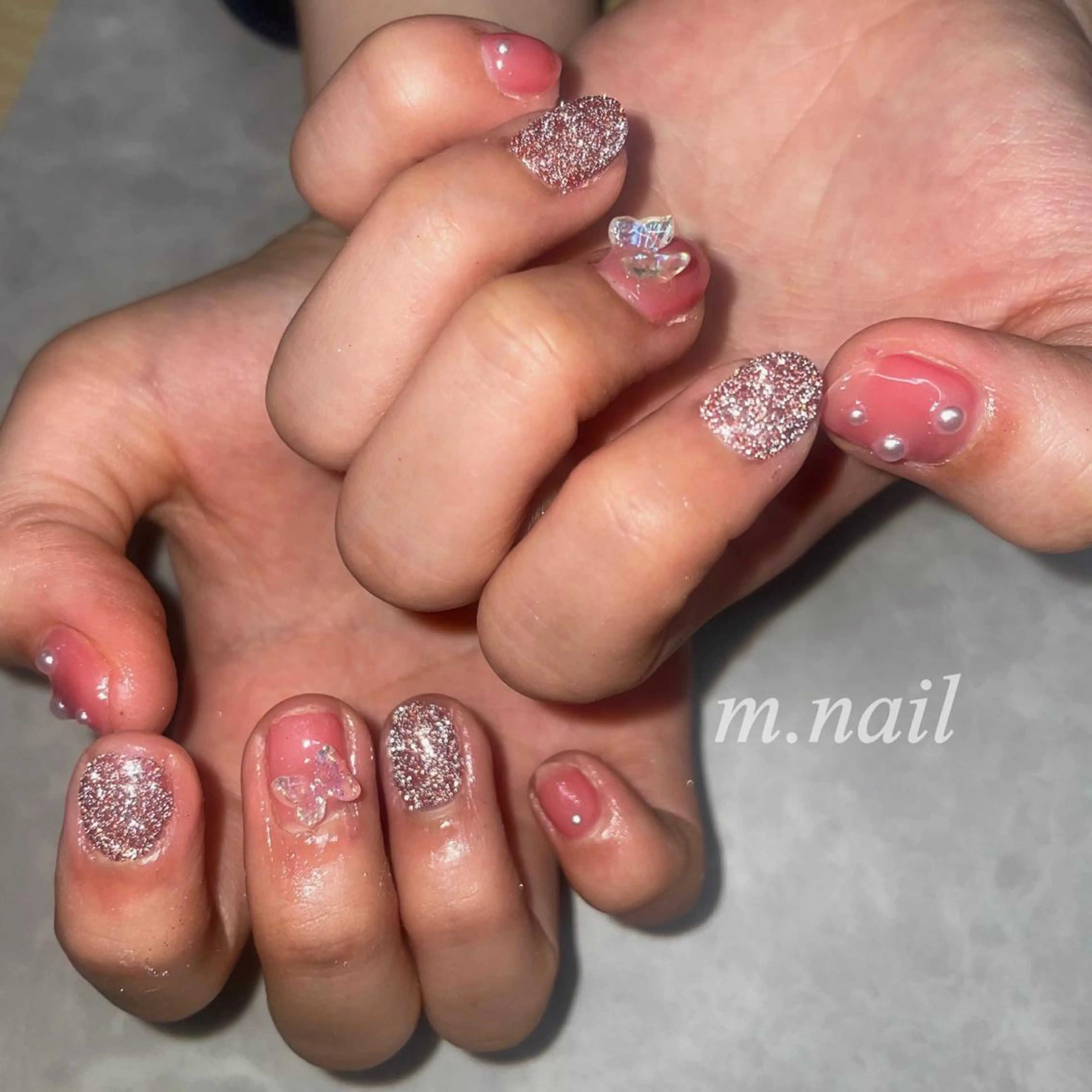 ネイル フラッシュネイル 韓国ネイル ニュアンスネイル ピンク 春ネイル m.nail salonのネイルデザイン