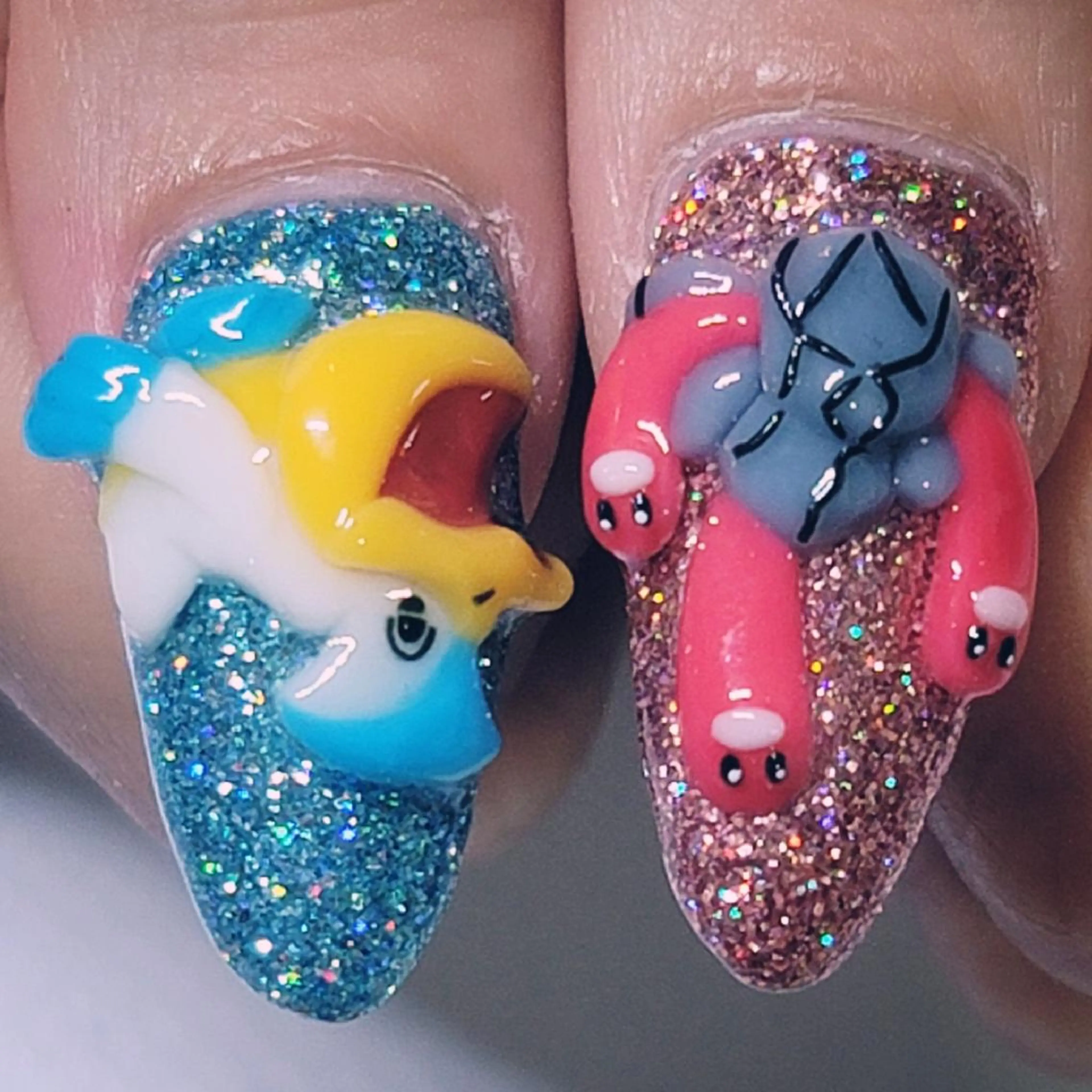 ネイル アートネイル オーロラネイル ブルー ラメ(グリッター) ピンク ハンドネイル よしだ ひろきのネイルデザイン