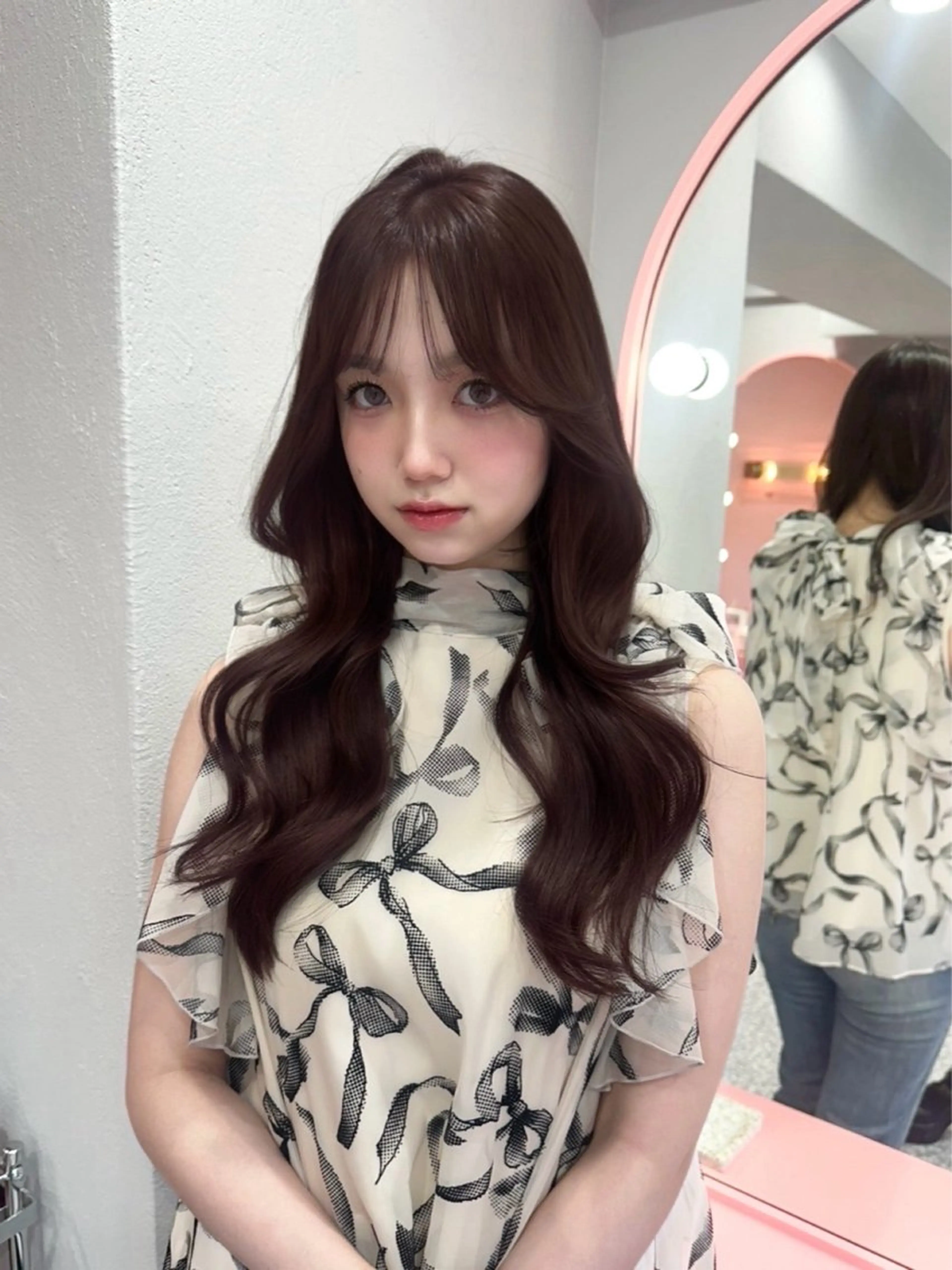 ロング 韓国風カラー 韓国風ヘア レイヤーカット ロング ヘアカラー トリートメント 渋谷美容室 Rinaのヘアスタイル