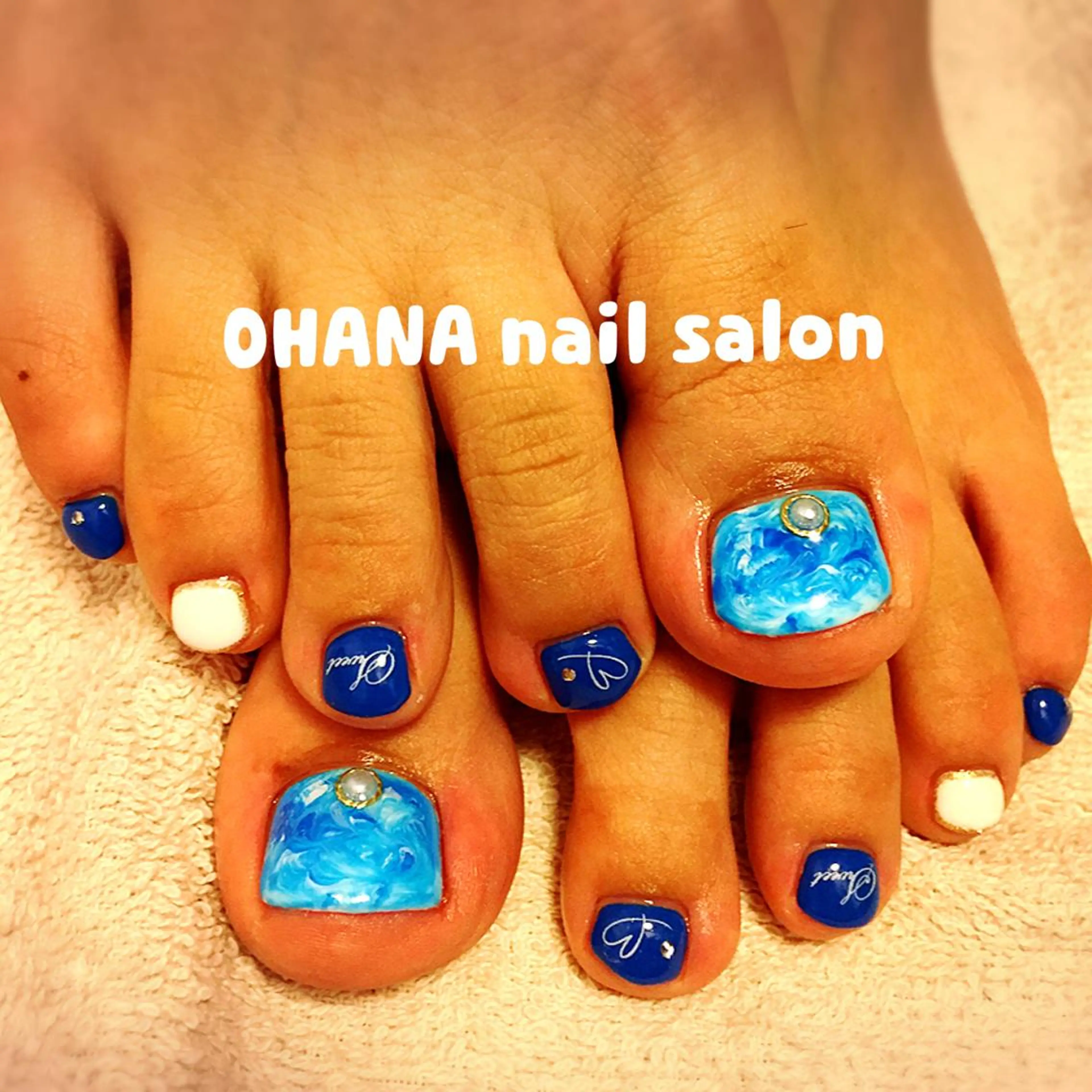 ネイル ブルー フットネイル ジェルネイル 大理石ネイル(マーブル) 那覇🏝️台湾人 ネイリストSHIUのネイルデザイン