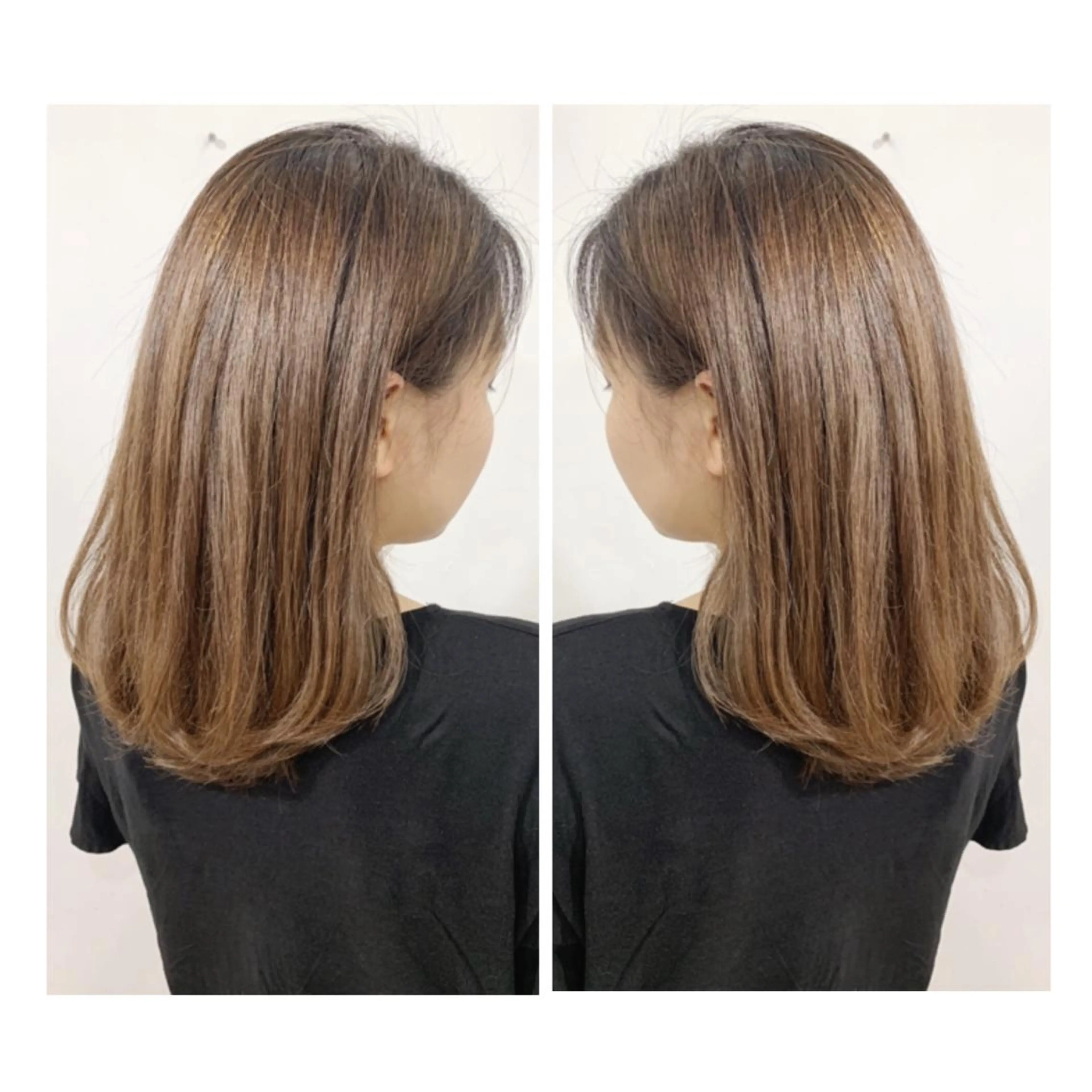 セミロング カラー アッシュ バレイヤージュ ブリーチ デザインカラー グレージュ 京都大人女性ショート 徒歩1分/秋山のヘアスタイル