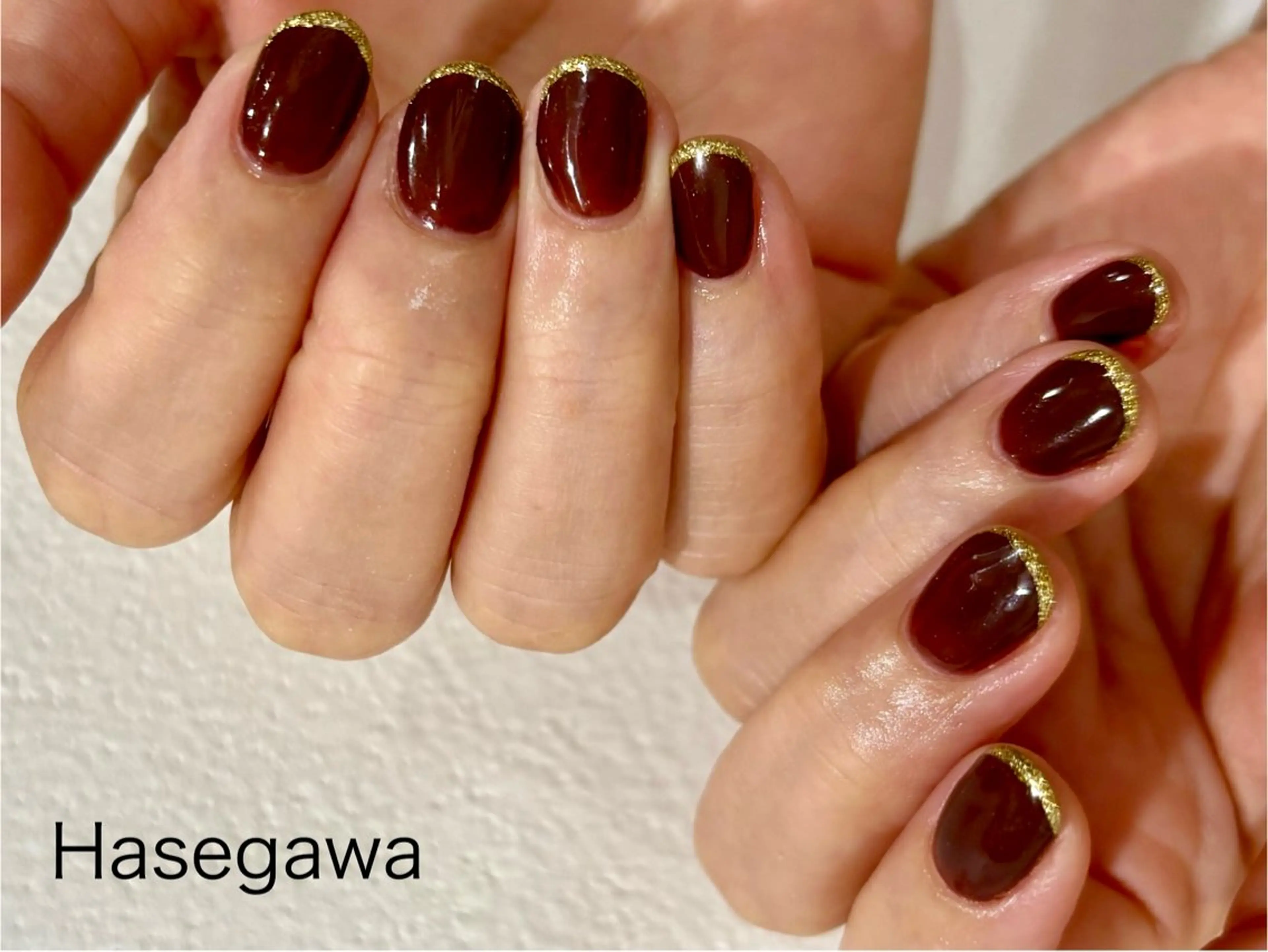 ネイル ブラウン フレンチネイル ハンドネイル DROP所属・DROP 長谷川のネイルデザイン