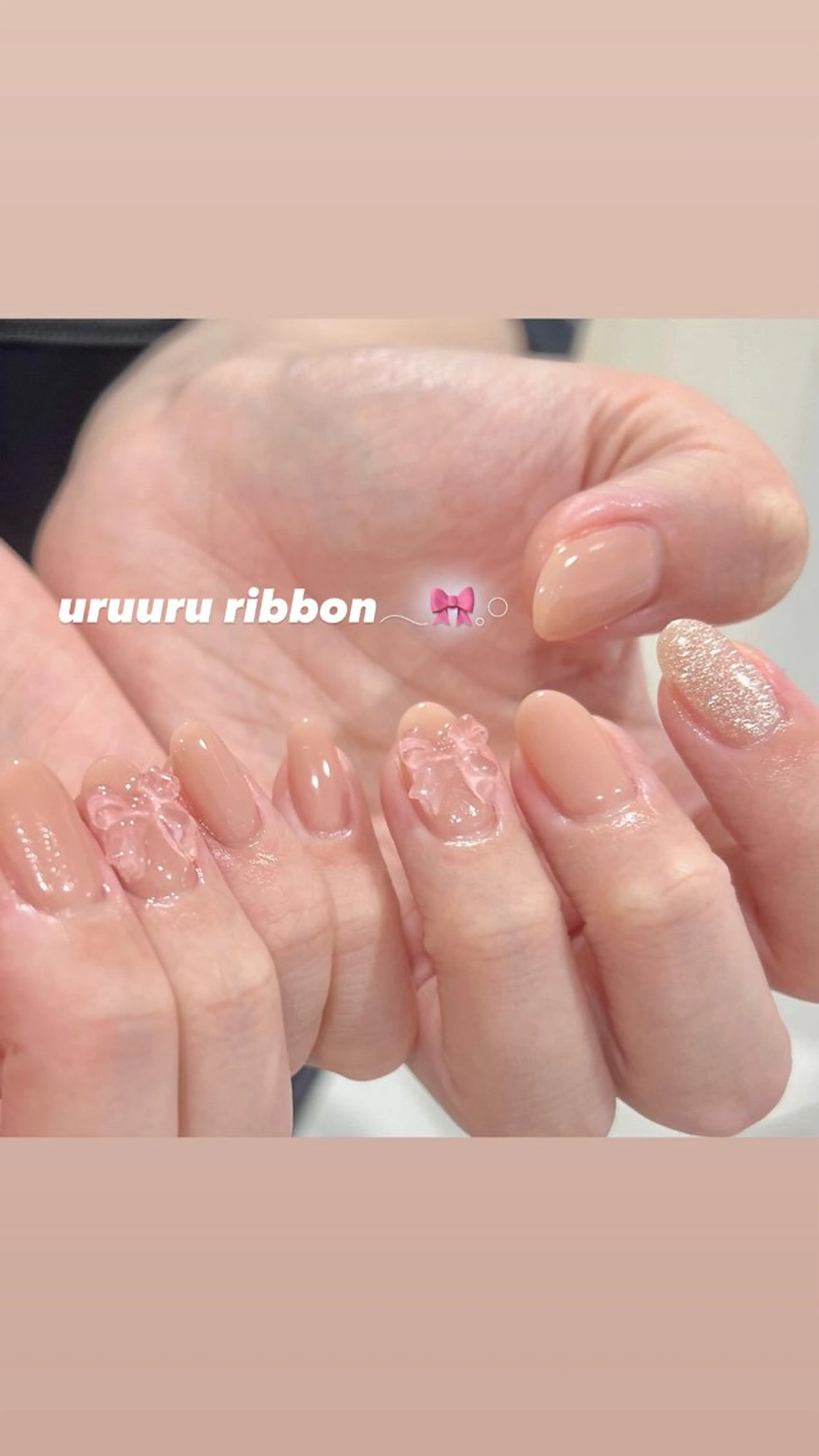 ネイル リボン ハンドネイル 🎀チーク/ちゅるん 🫧chisa🎀のネイルデザイン