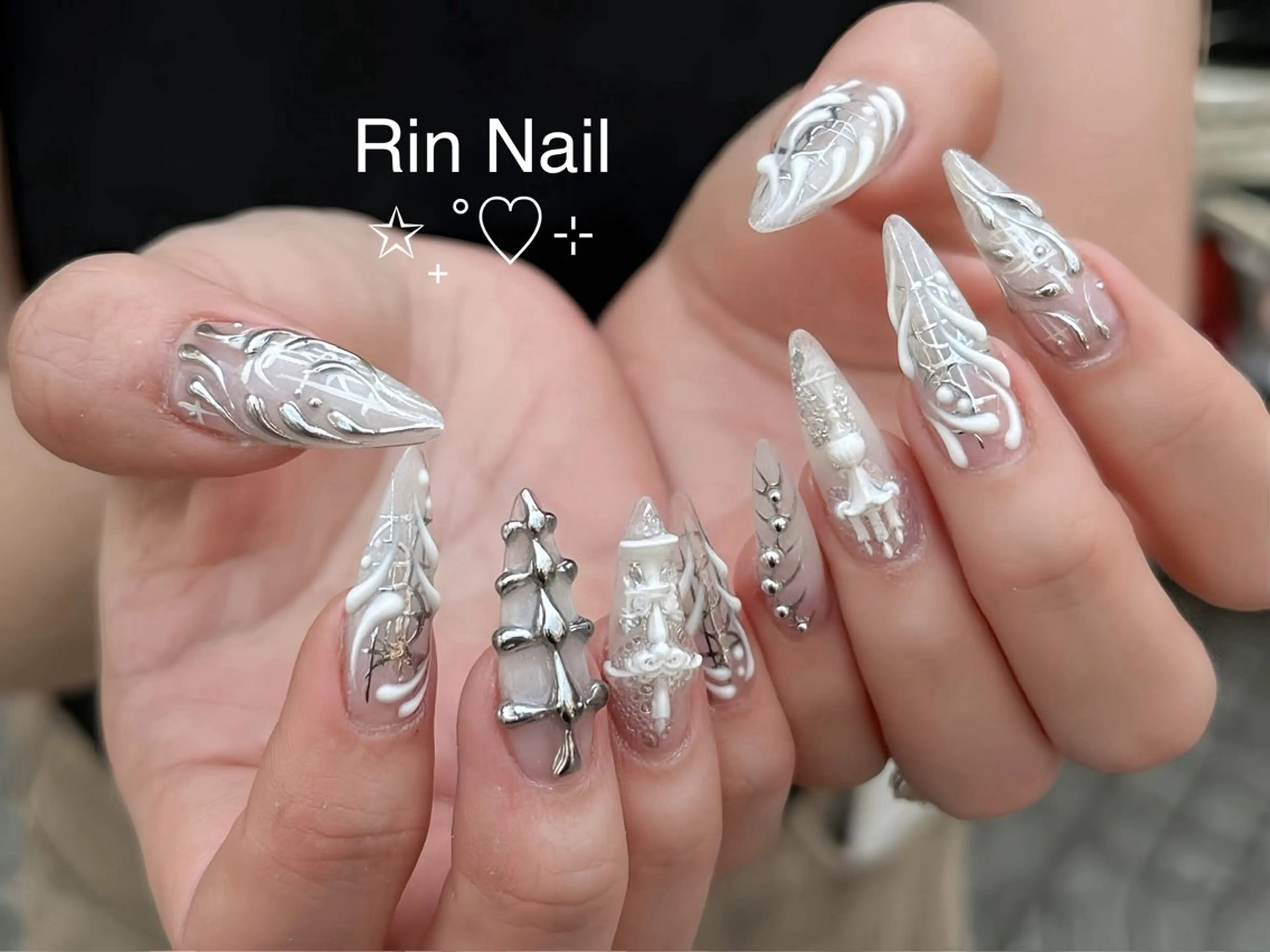 ネイル アートネイル チークネイル ジェルネイル ロングネイル マグネットネイル ハンドネイル Rin Nail 新大久保店のネイルデザイン