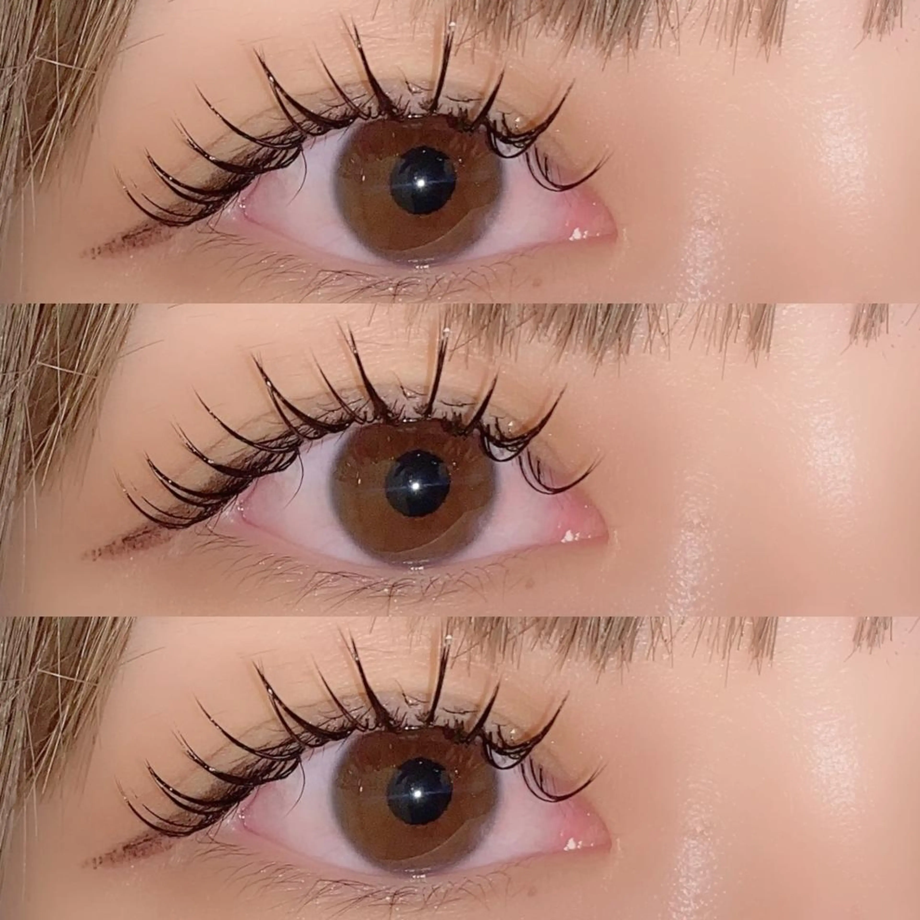 マツエク・マツパ 束感まつ毛 フラットラッシュ 韓国風マツエク パリジェンヌラッシュリフト ボリュームラッシュ 肌に馴染むハイトーン /ミルクティーカラーのヘアスタイル