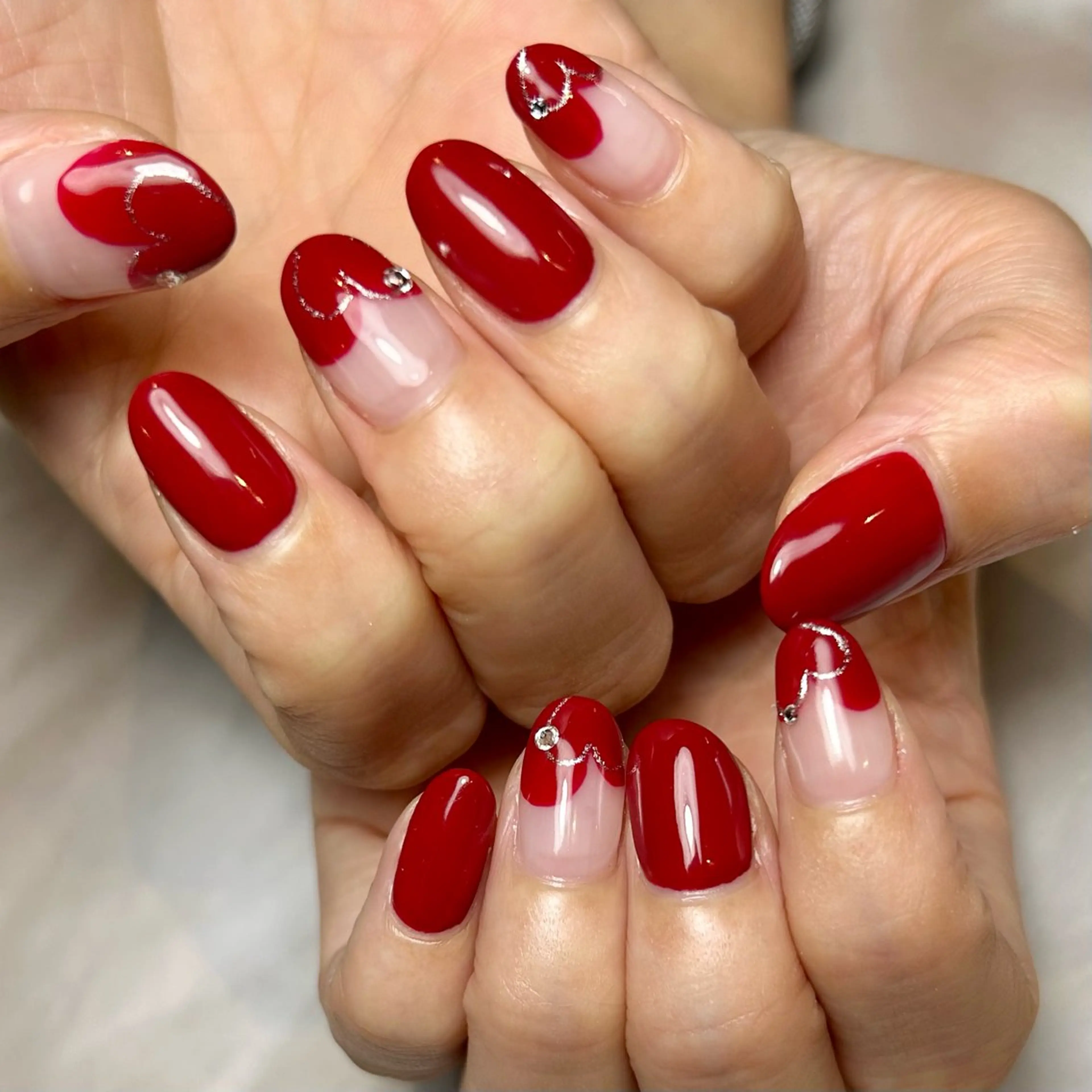 ネイル ハート 持ち込み 赤色 ハンドネイル Reflection marikoのネイルデザイン