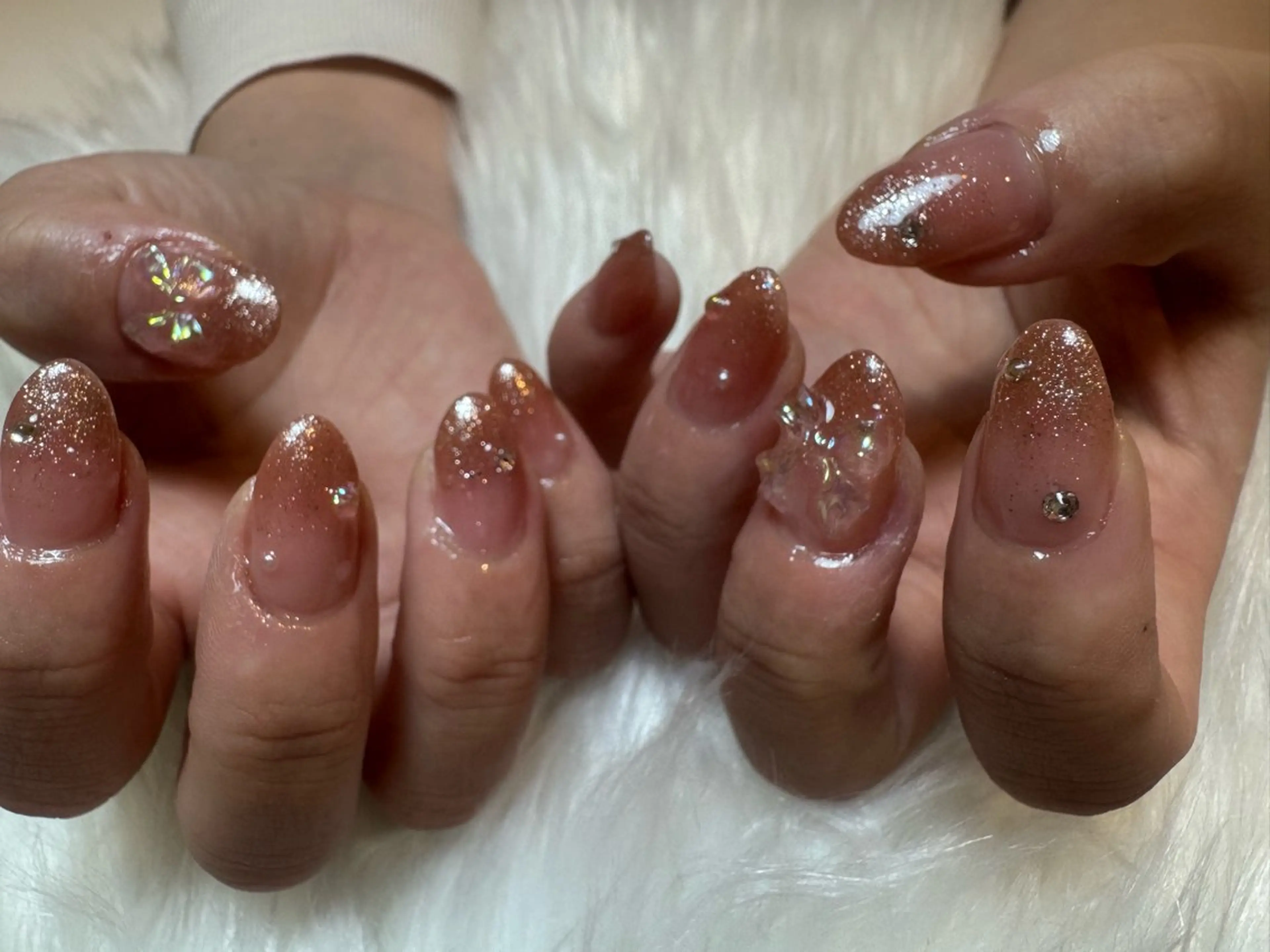 ネイル ラメ(グリッター) ピンク リボン yglow所属・yglow 【yuri】のネイルデザイン