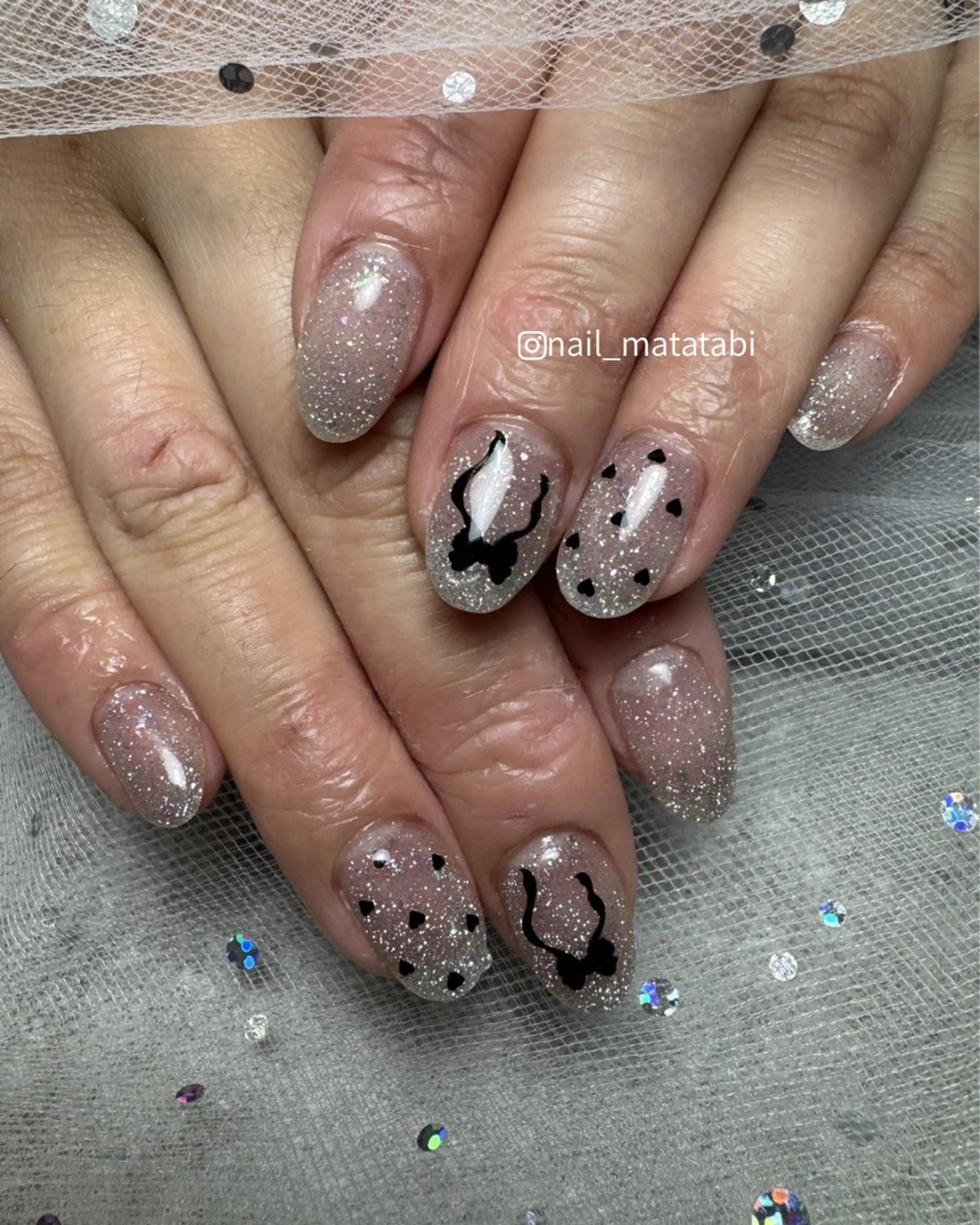 ネイル ハート リボン ハンドネイル MATATABI. kumiのネイルデザイン