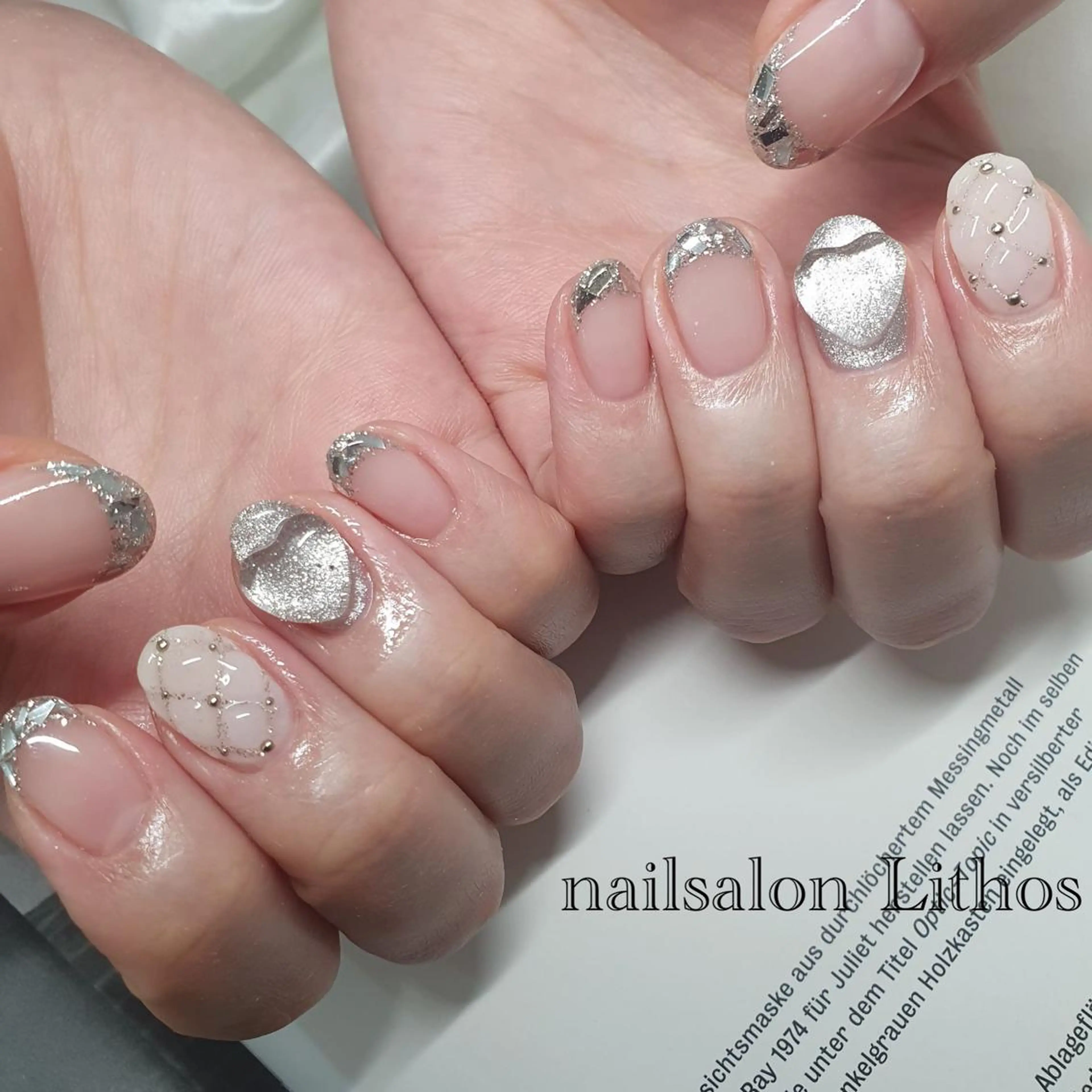 ネイル フレンチネイル ガラスフレンチ ハート ハンドネイル nailsalon Lithos所属・nailsalon Recontreのネイルデザイン
