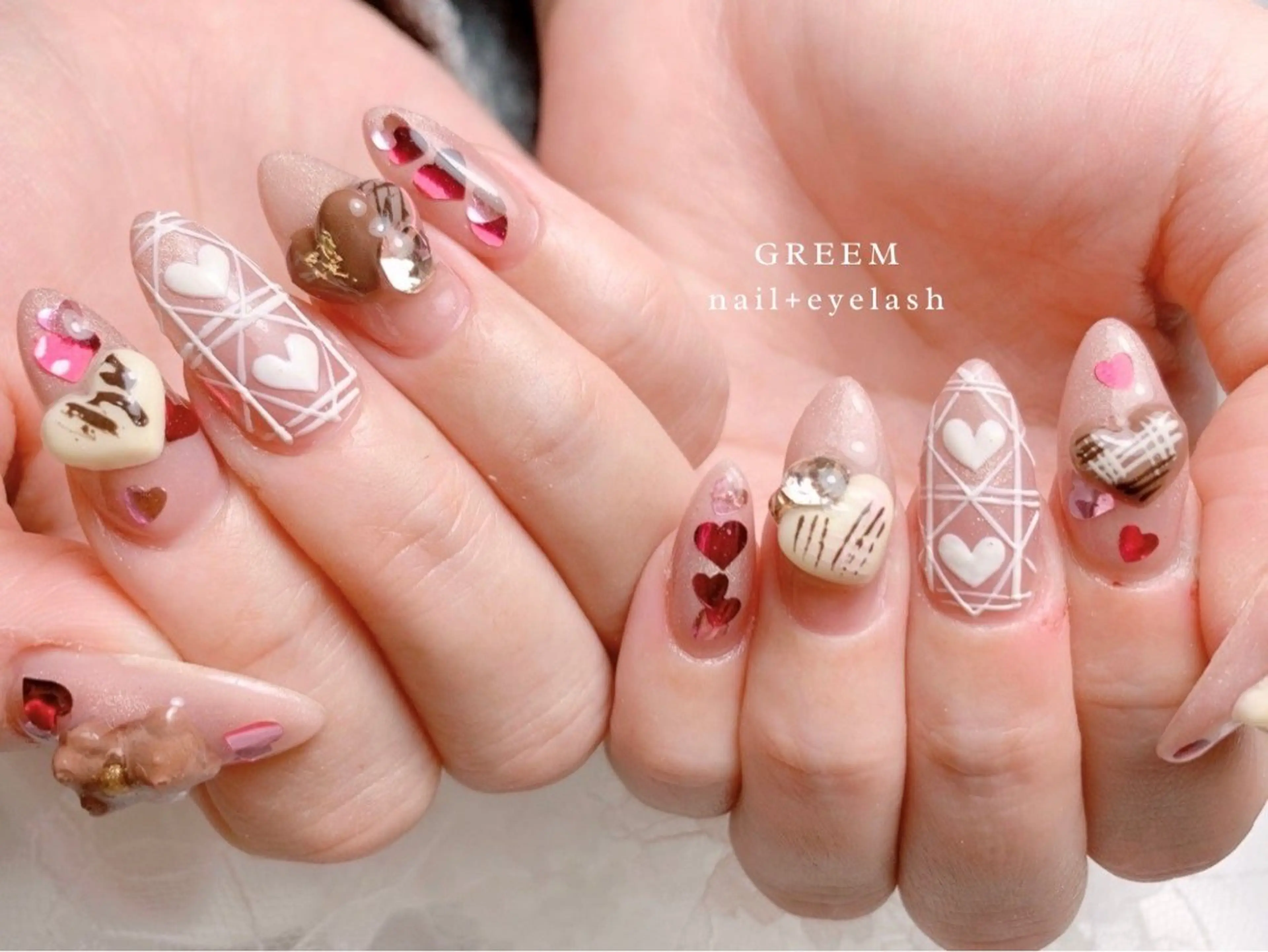 ネイル バレンタイン ハンドネイル GREEM グリームのネイルデザイン
