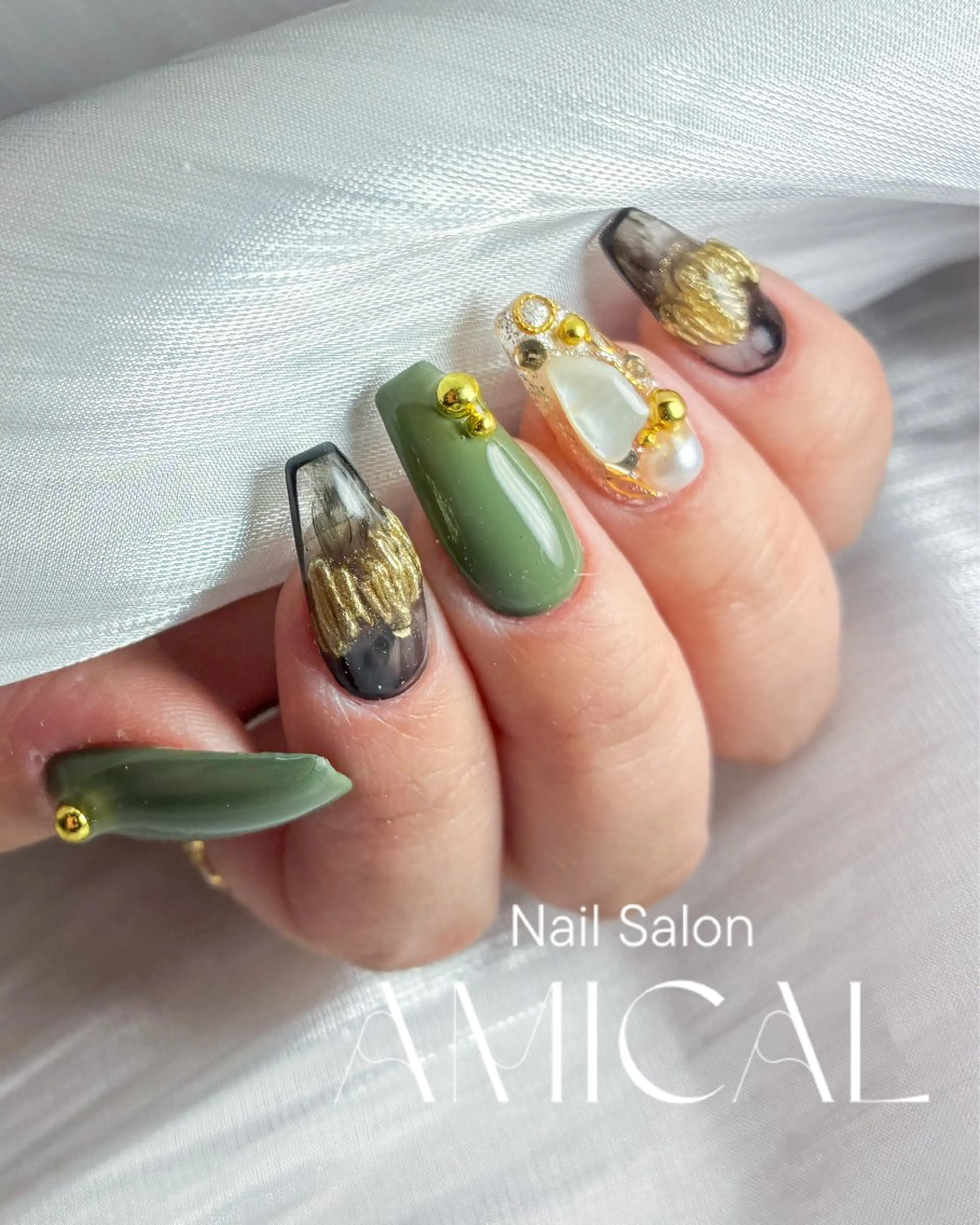 ネイル アートネイル ロングネイル 持ち込み オフィスネイル ハンドネイル Nail Salon AMICALのネイルデザイン