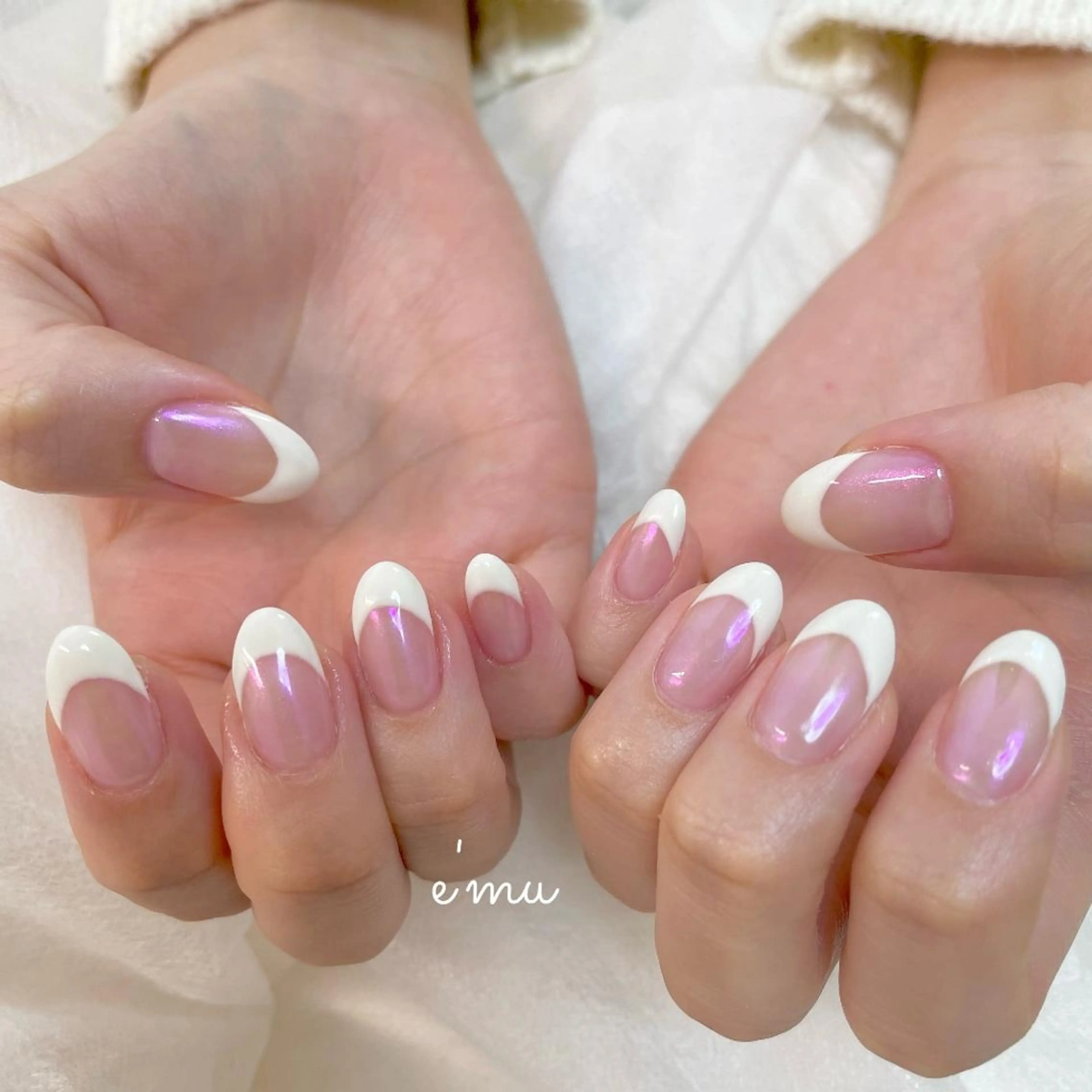 ネイル オーロラネイル フレンチネイル ハンドネイル nail salon e'mu💐のネイルデザイン