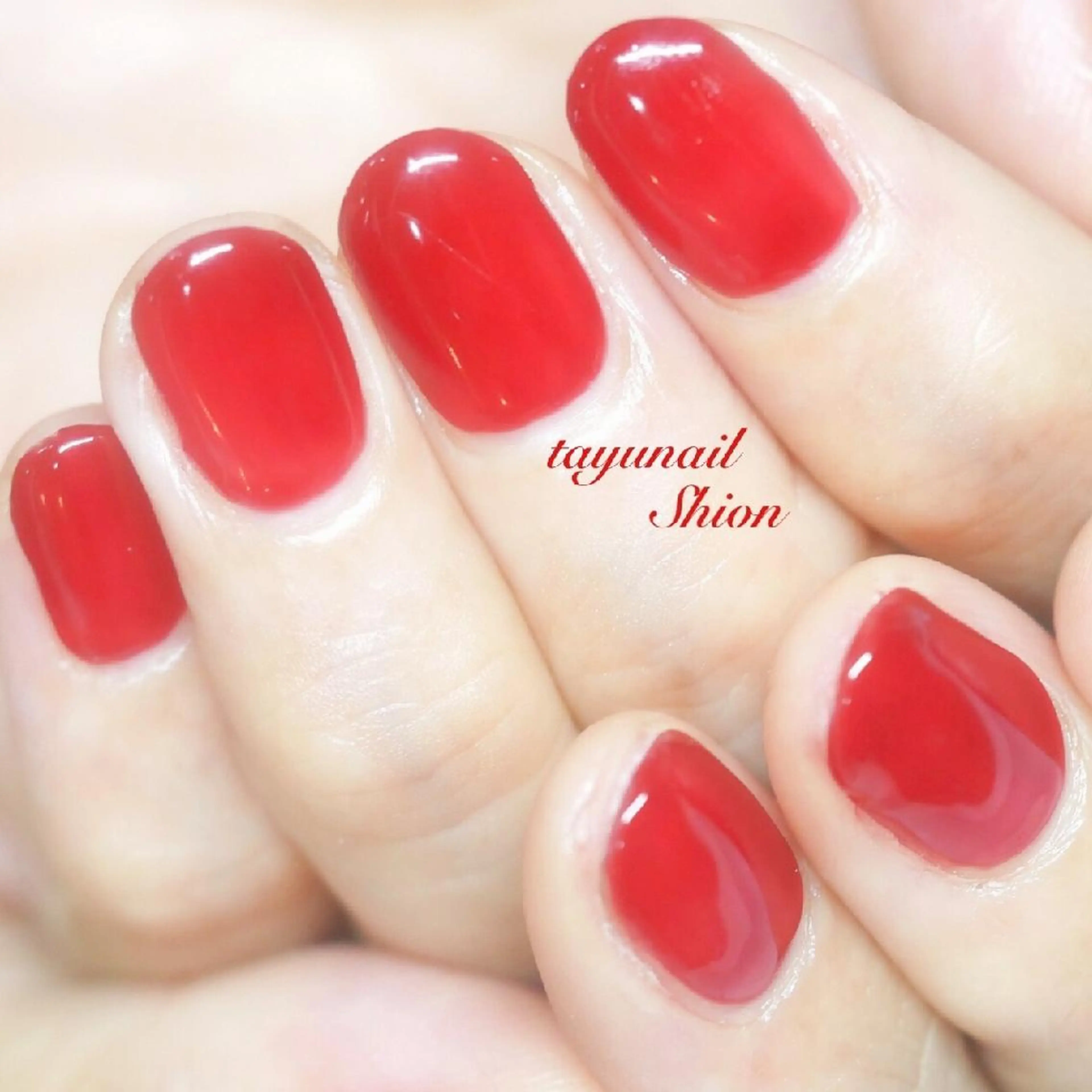 ネイル ブルー ジェルネイル ワンカラーネイル パラジェル 赤色 ネイルサロン・ネイルスクール　たゆnail所属・ネイルサロン 【たゆnail】のネイルデザイン